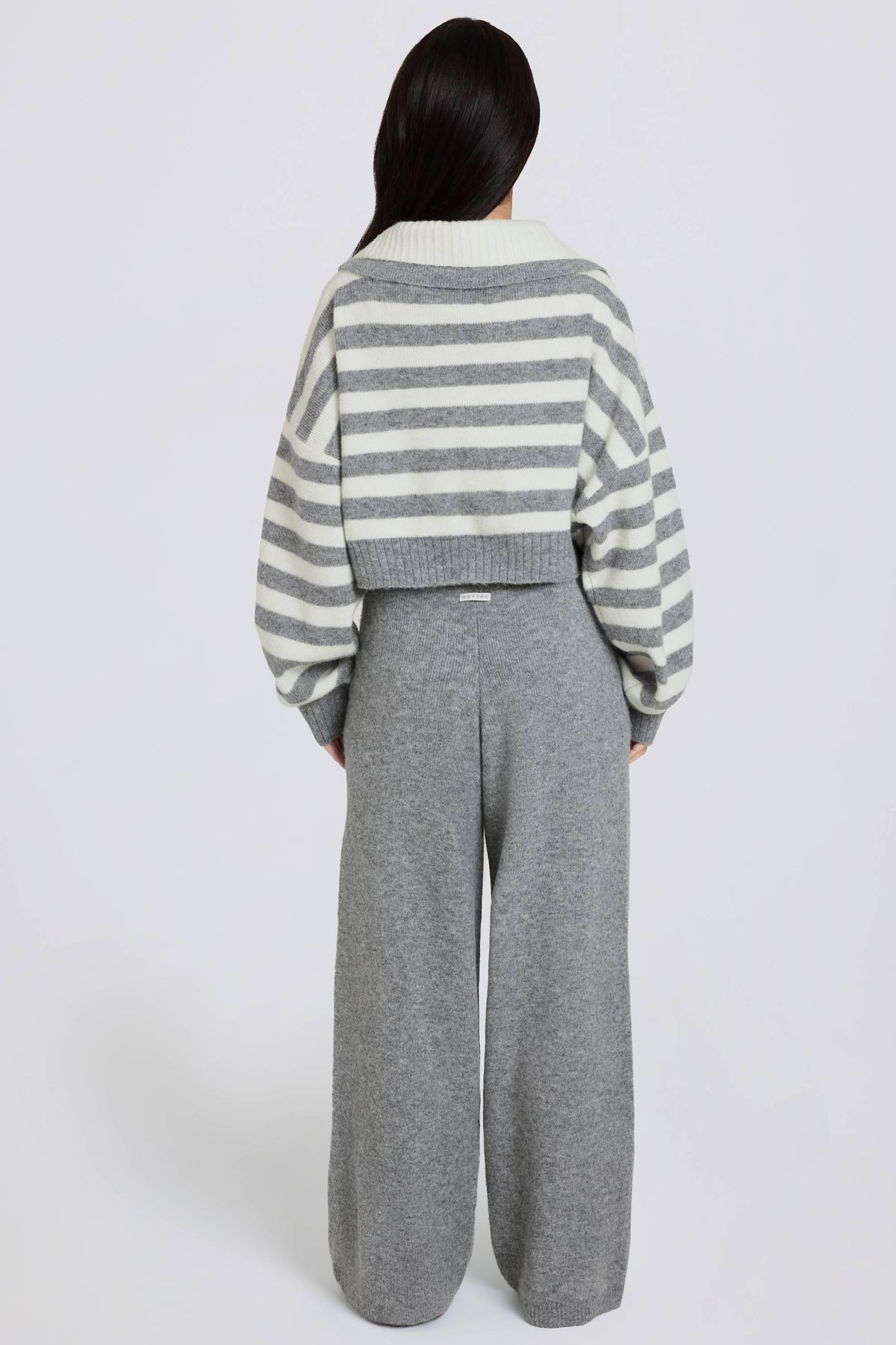 Knit Mid-rise Wide-leg Joggers In Grey