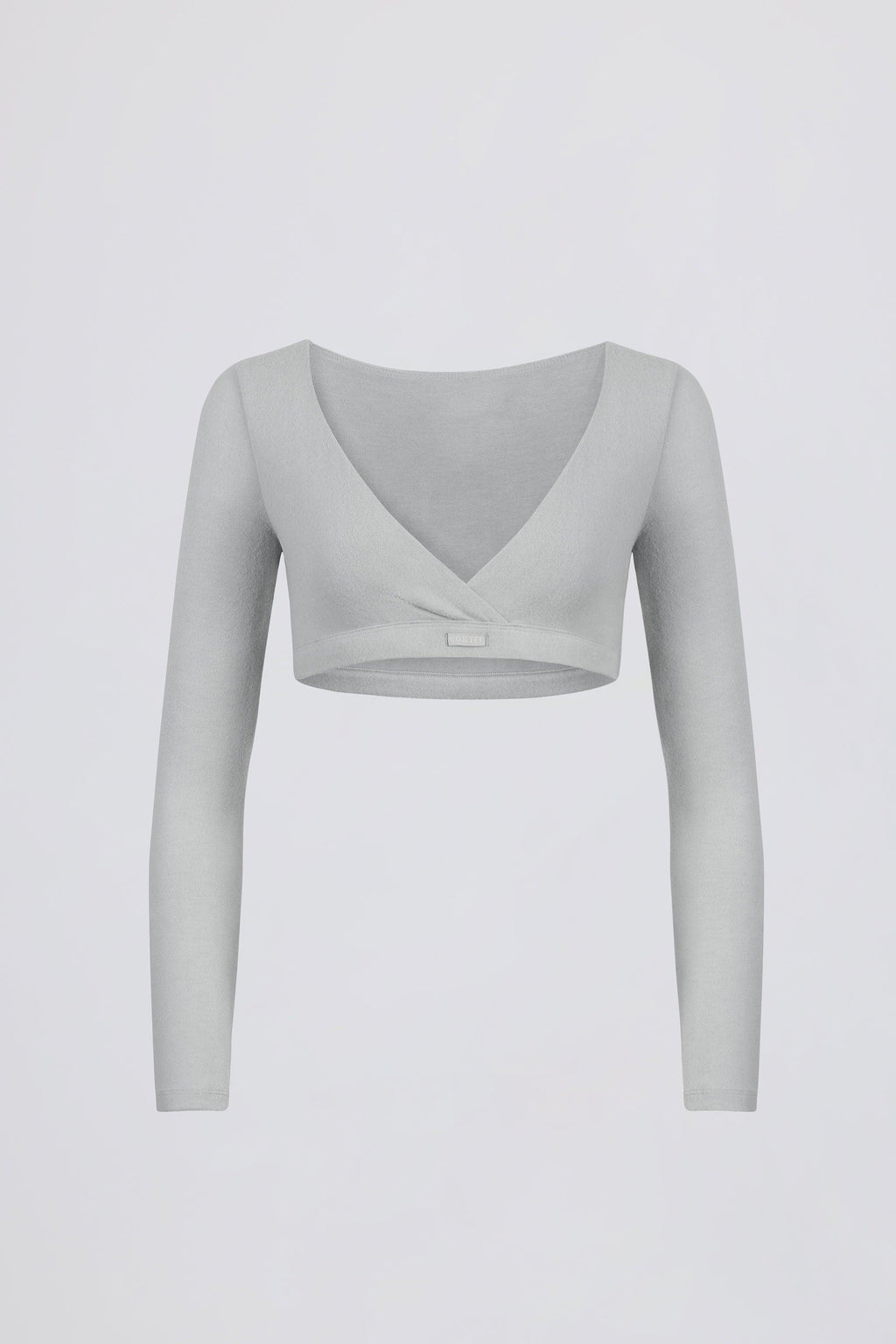 Brushed Jersey V-neck Crop Top In Fog Grey