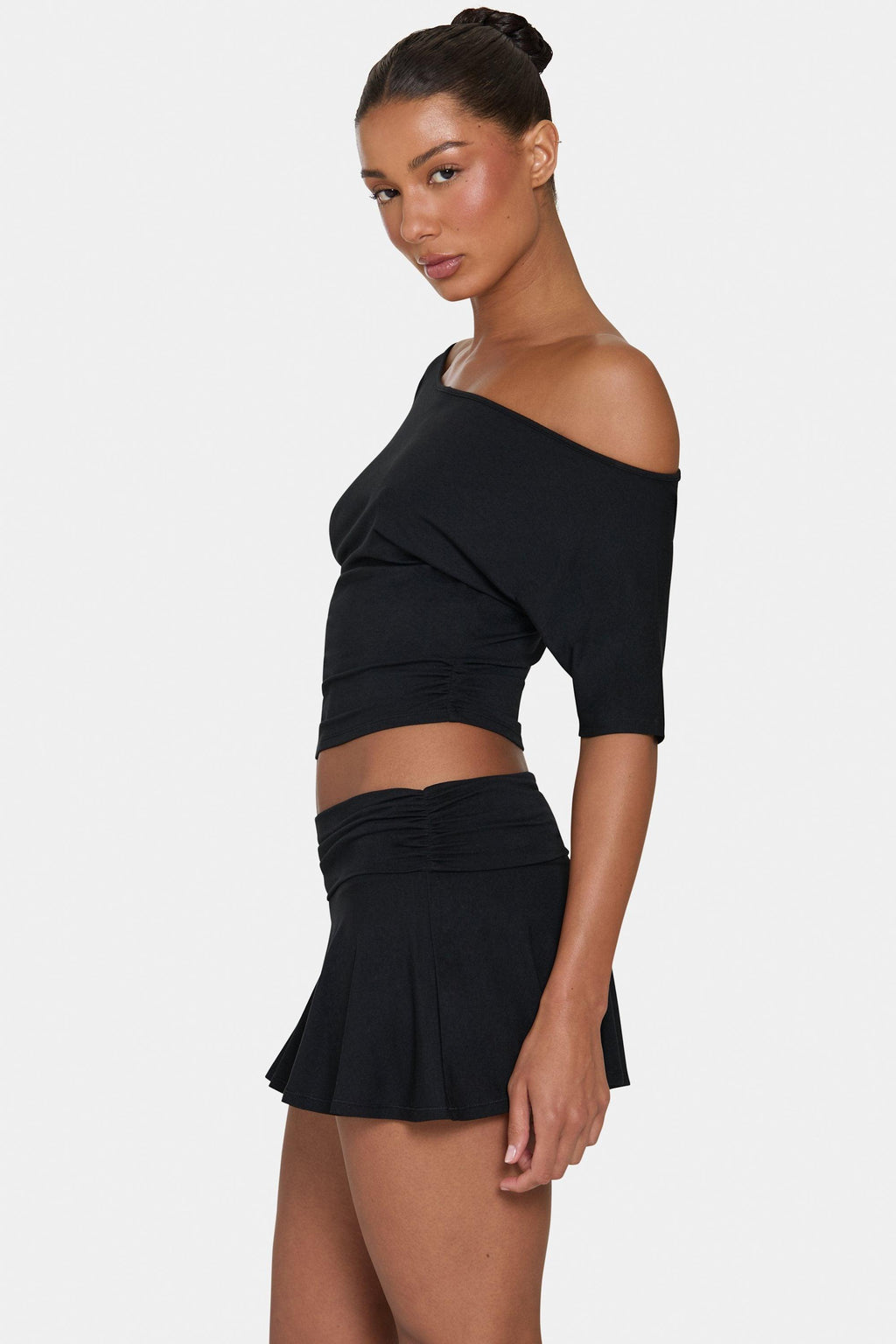 Buttercloud™ Slouchy Off-shoulder Top In Black