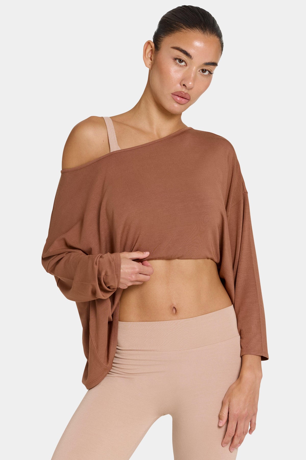 Buttercloud™ Slouchy Off-shoulder Top In Cocoa