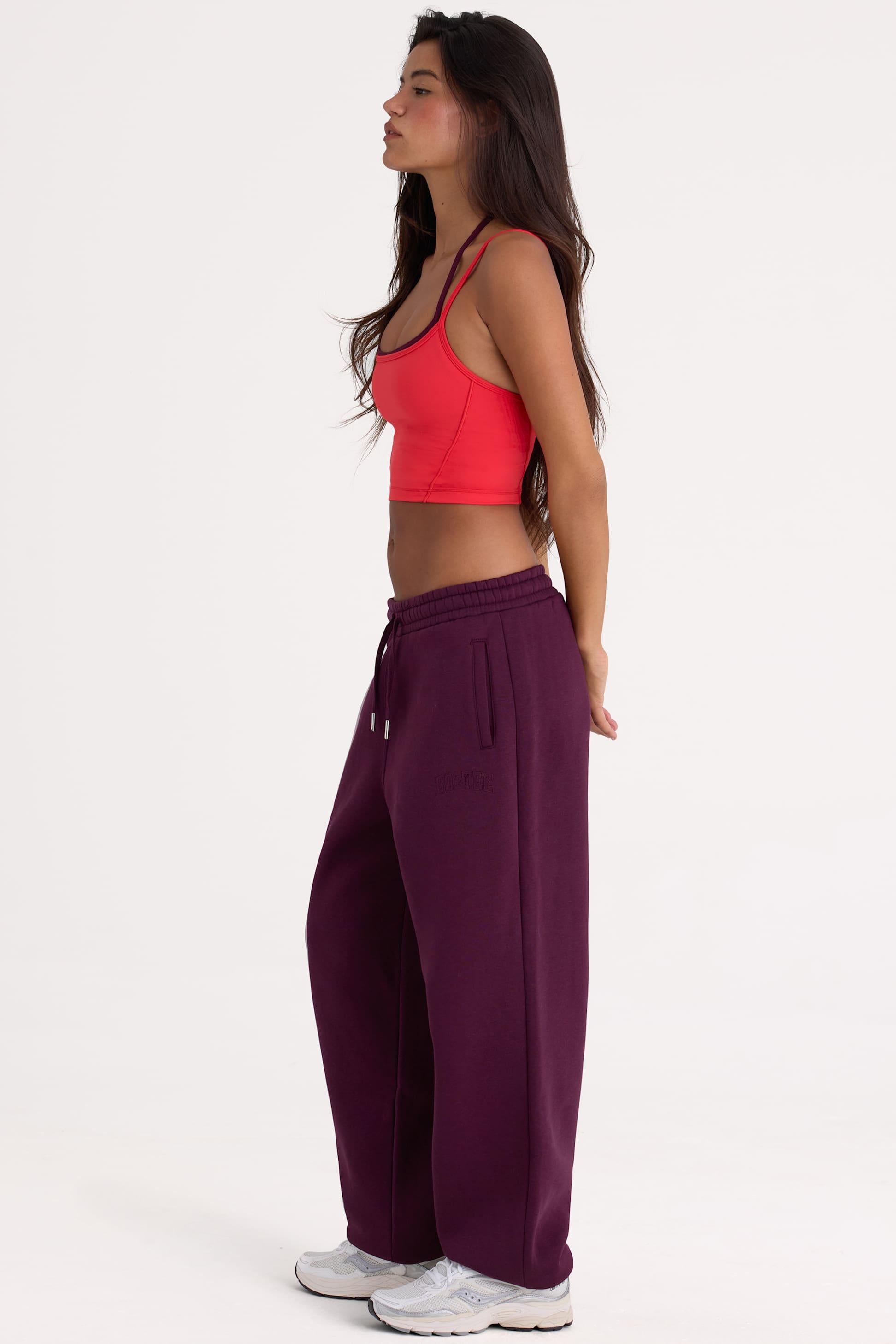 Brushed Cotton Jersey Mid-rise Relaxed Joggers In Burgundy