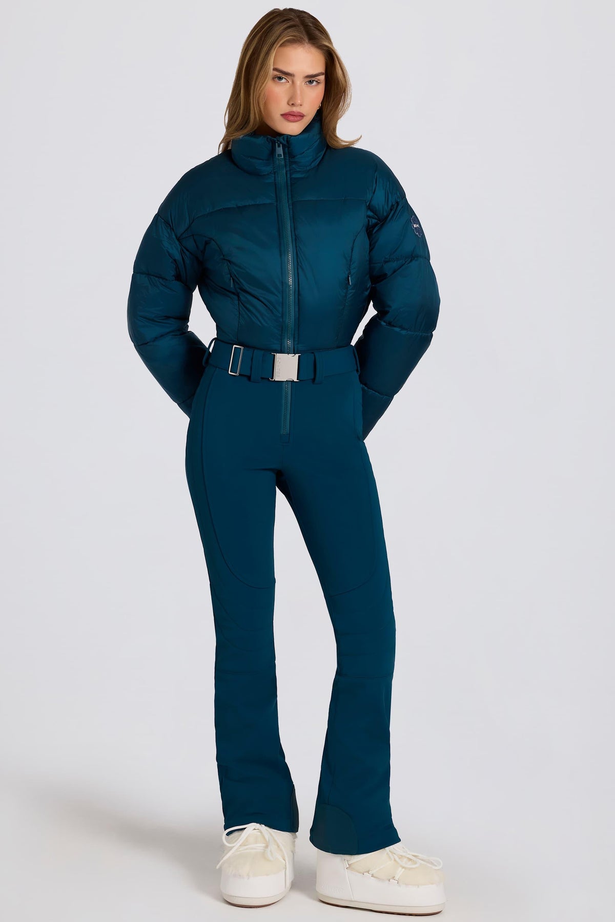 Waterproof Padded Belted Ski Suit In Teal