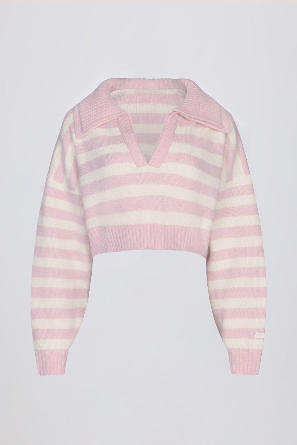 Soft Knit Layered Collar Cropped Jumper In Pink Stripe