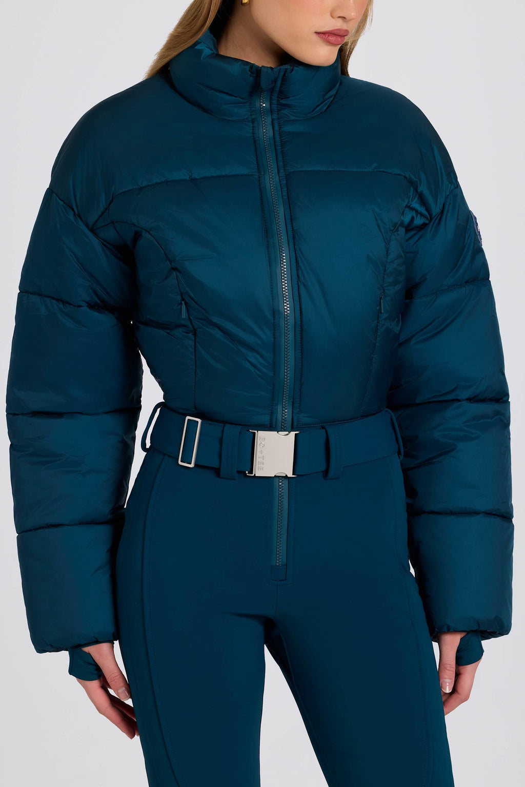 Waterproof Padded Belted Ski Suit In Teal