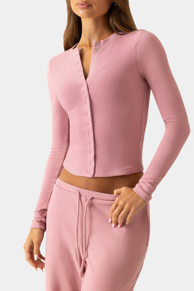 Ribbed Jersey Crewneck Cardigan In Berry