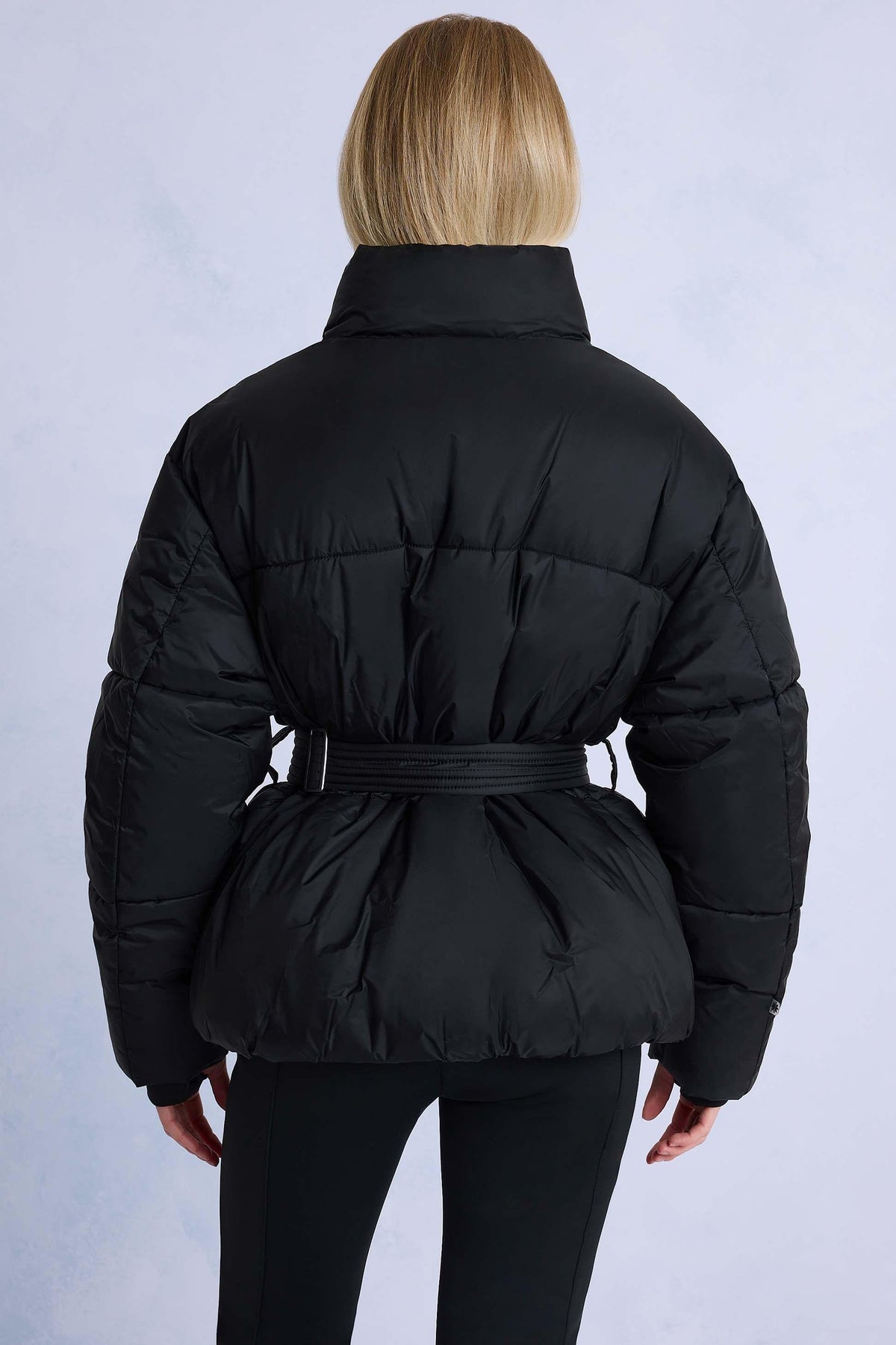 黑色防水腰帶超大型滑雪外套