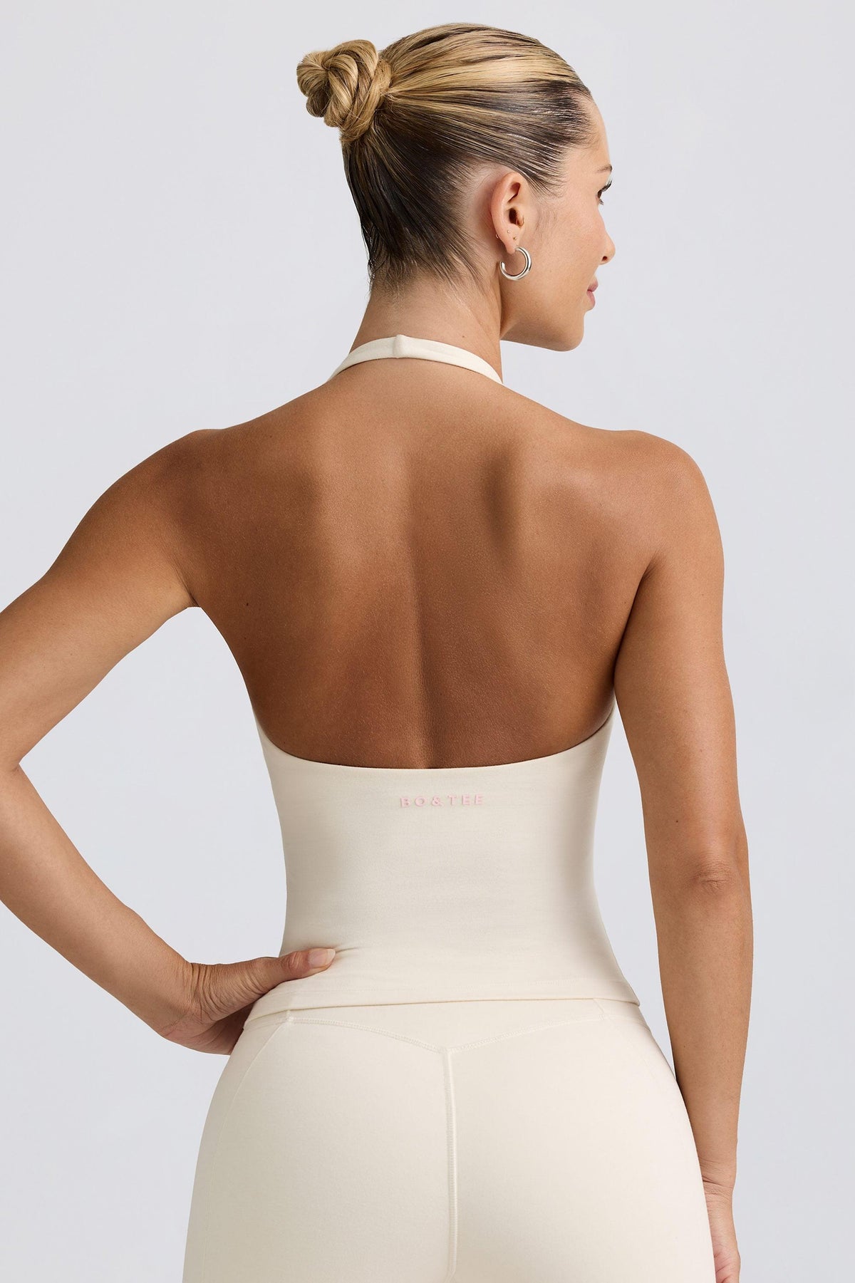 Halterneck Open-back Tank Top In Vanilla
