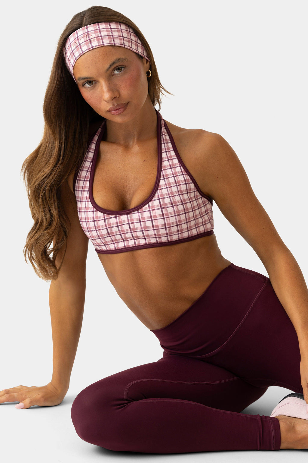 Soft Active Reversible Sports Bra In Mauve Plaid
