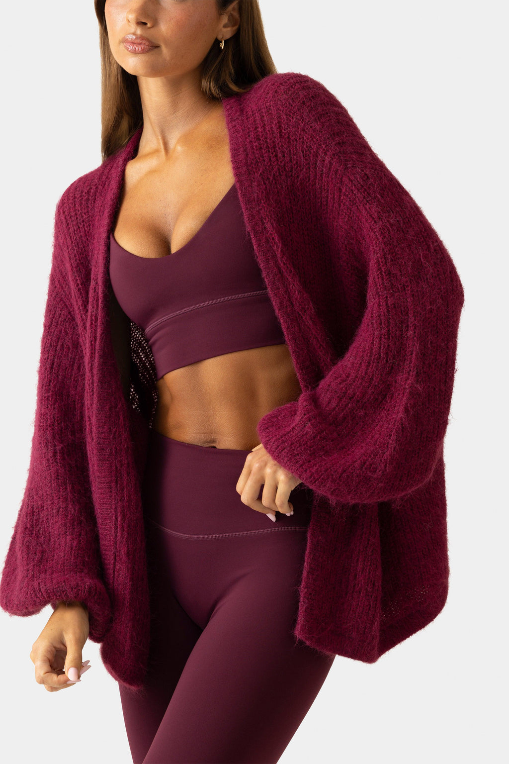 Soft Knit Cardigan In Burgundy