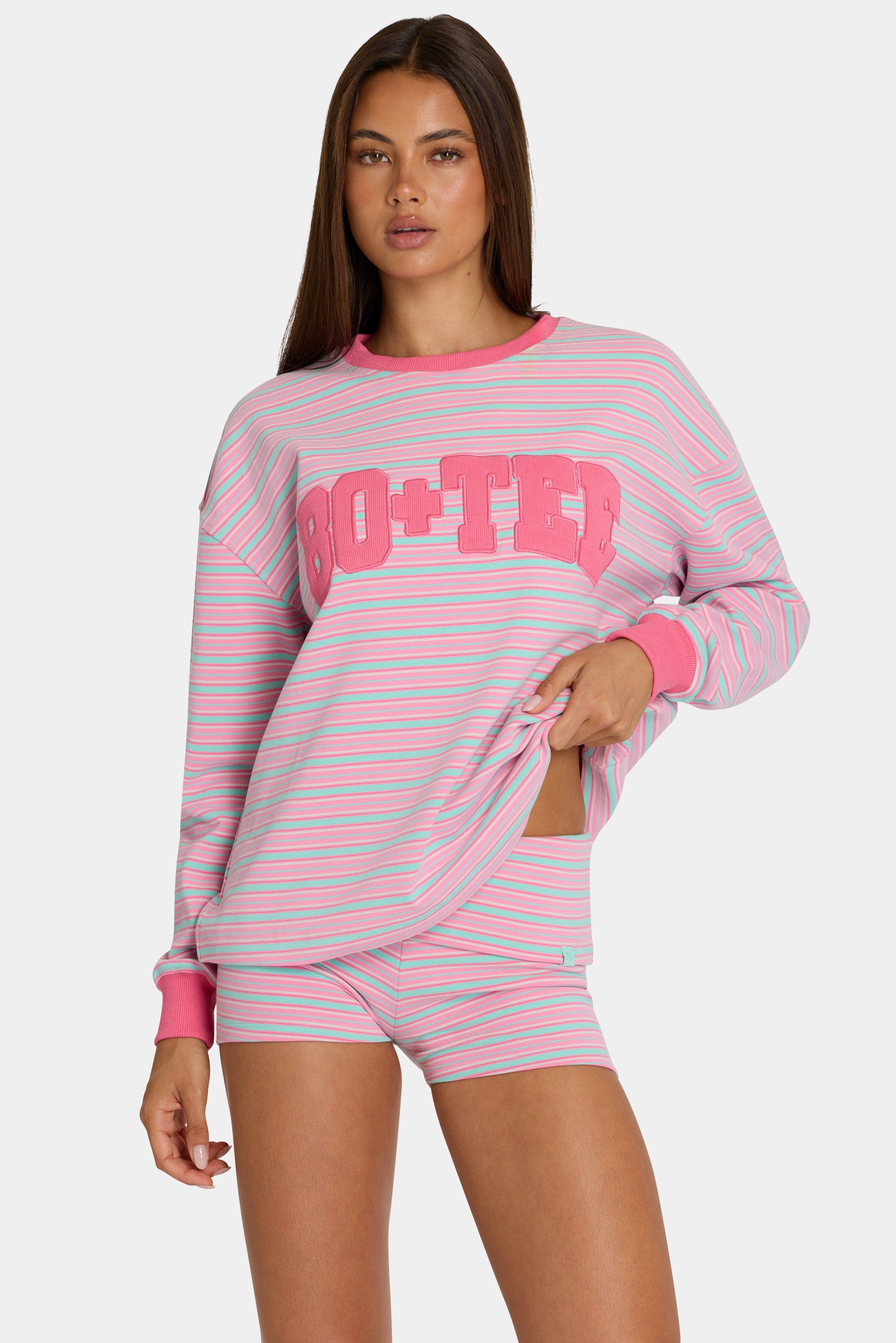 Brushed Jersey Crewneck Sweatshirt In Multi Stripe