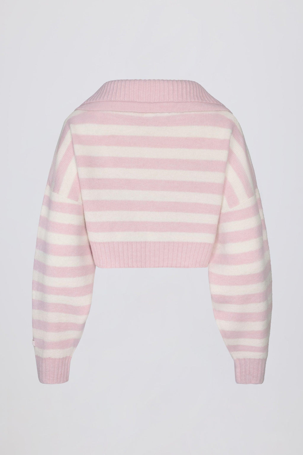 Soft Knit Layered Collar Cropped Jumper In Pink Stripe