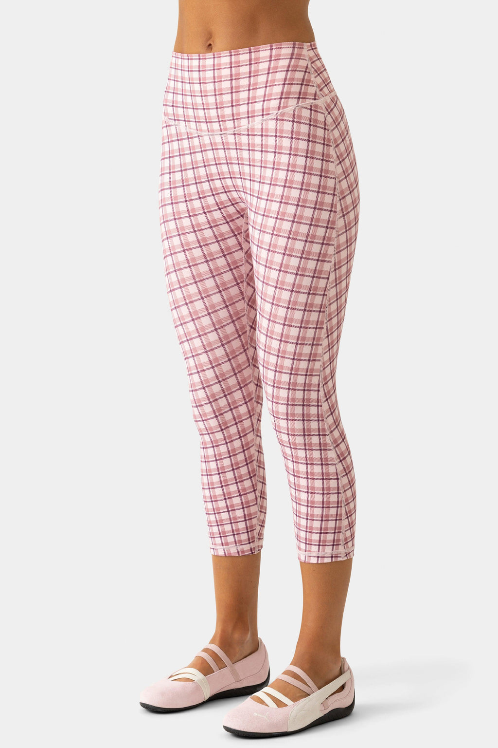 Soft Active Capri Leggings In Mauve Plaid