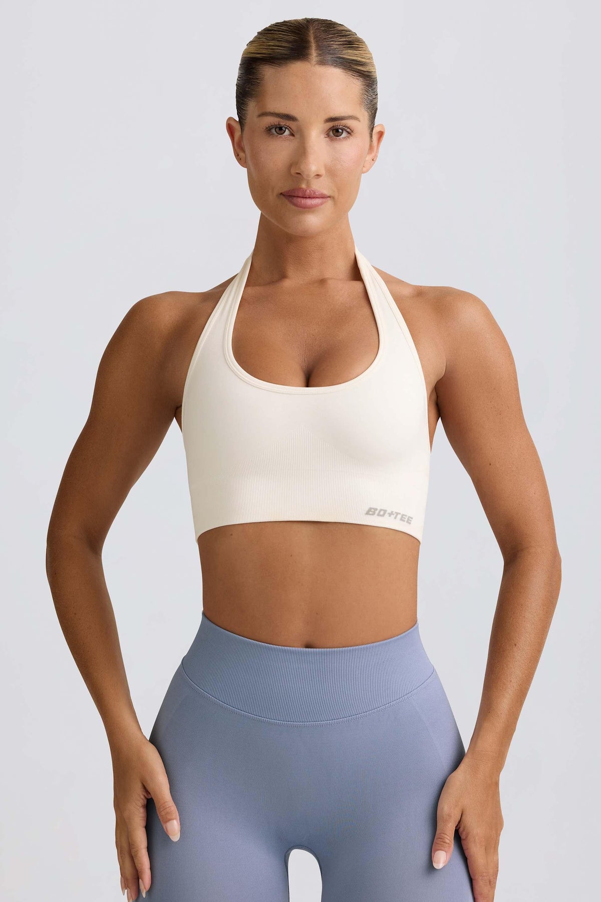 Define Luxe Halterneck Sports Bra In White