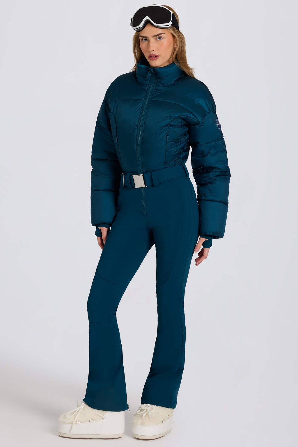Waterproof Padded Belted Ski Suit In Teal