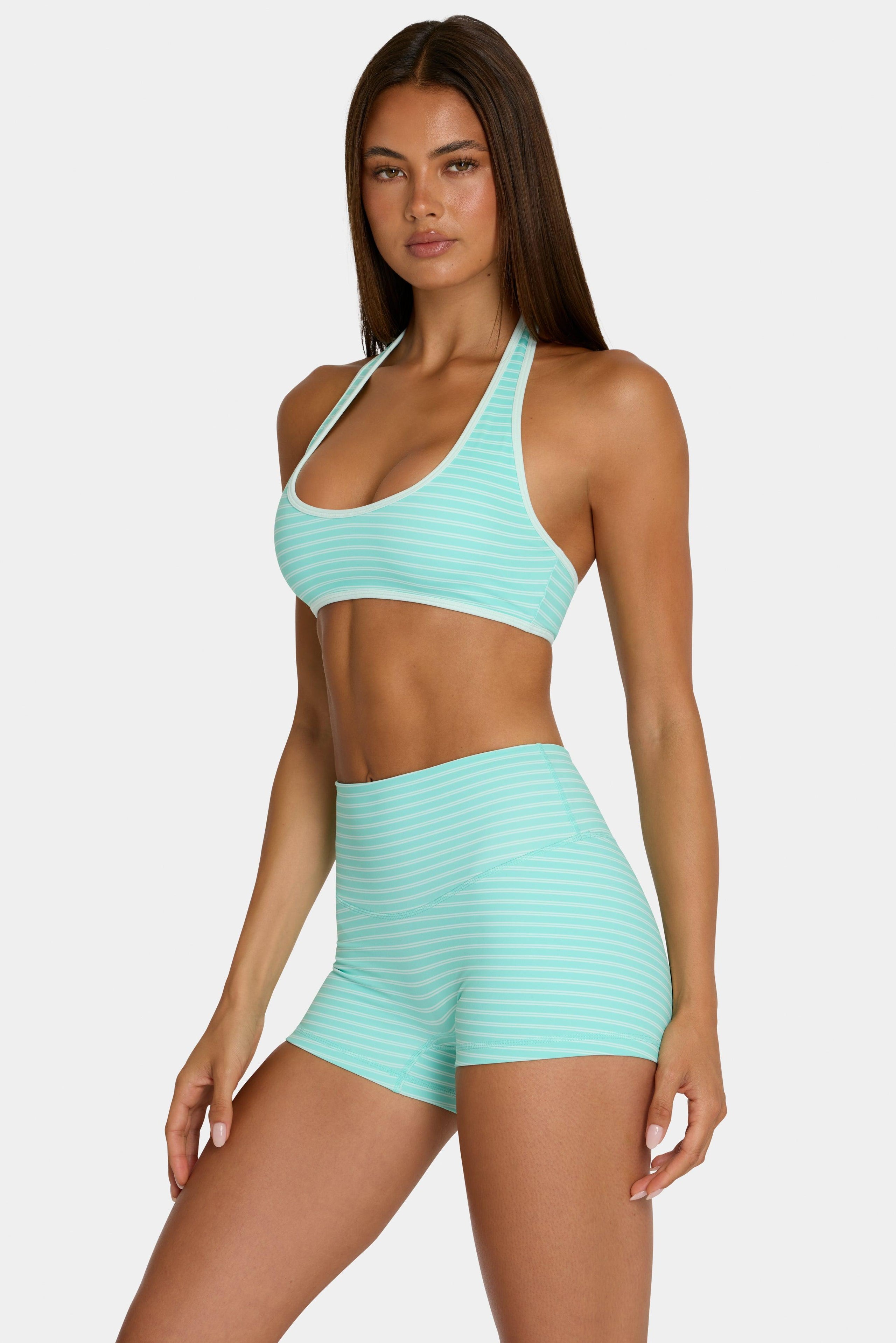 Soft Active Reversible Sports Bra In Aqua Stripe