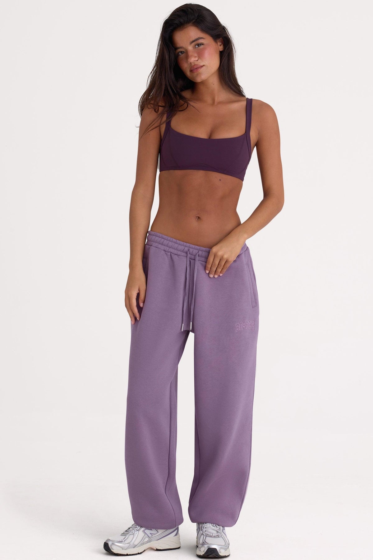 Brushed Jersey Mid-rise Relaxed Joggers In Dusk