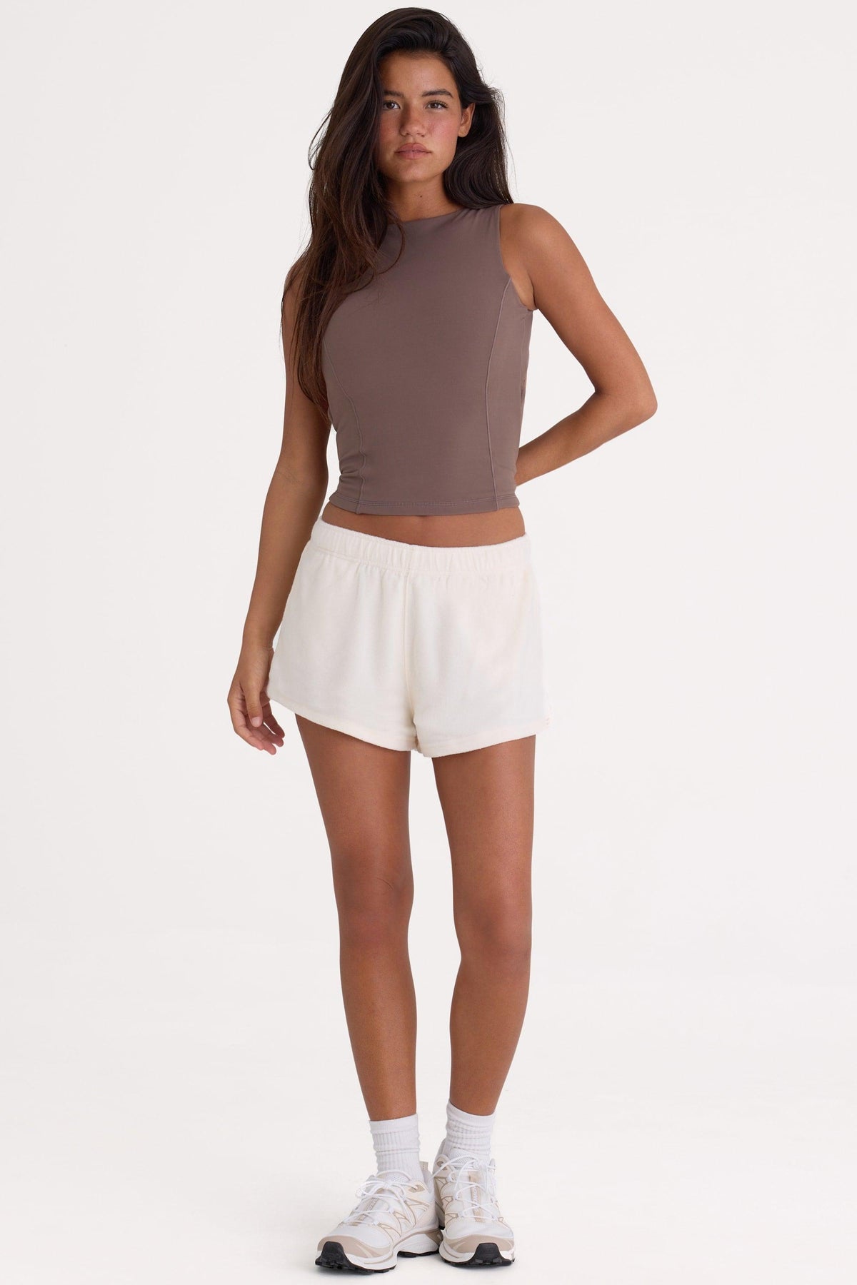 Brushed Jersey Elasticated Mini Shorts In Ecru