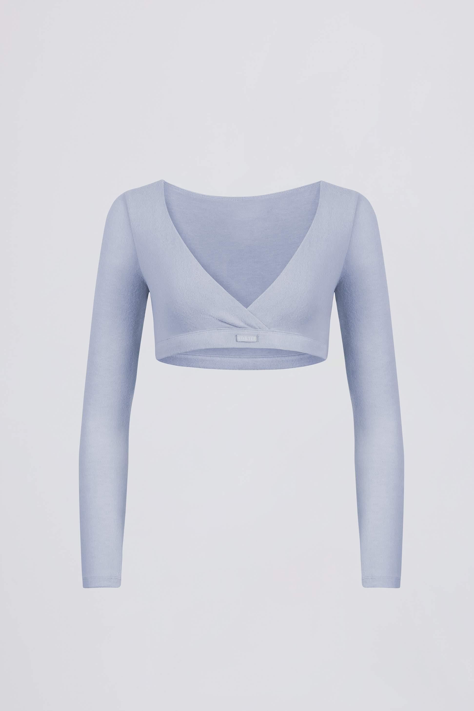 Brushed Jersey V-neck Crop Top In Soft Blue