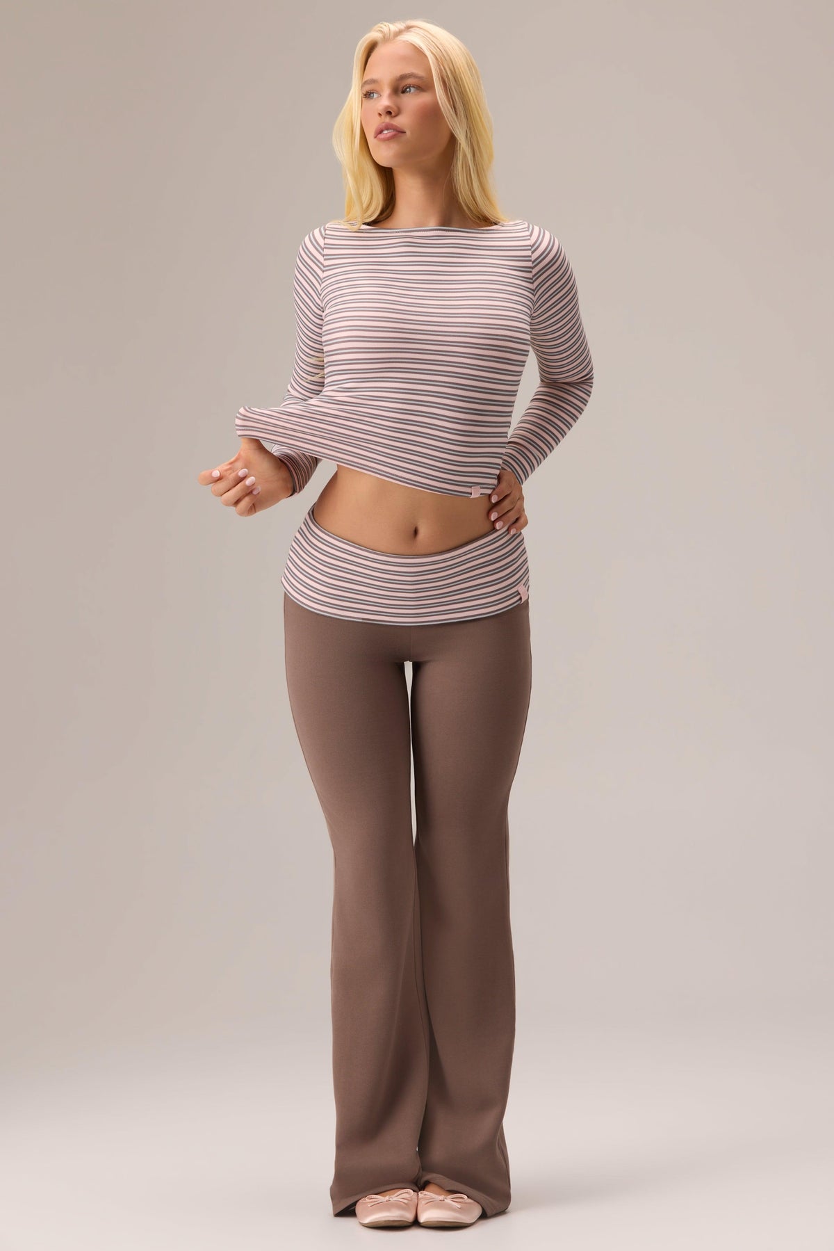 Plush Jersey Long-sleeve Top In Chestnut Stripe