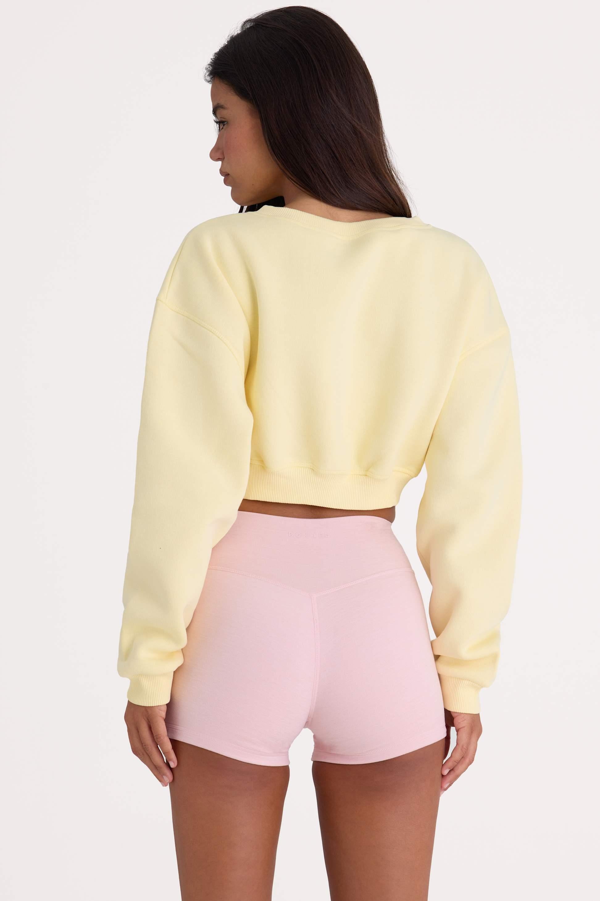 Brushed Jersey Button-up Cropped Cardigan In Lemon