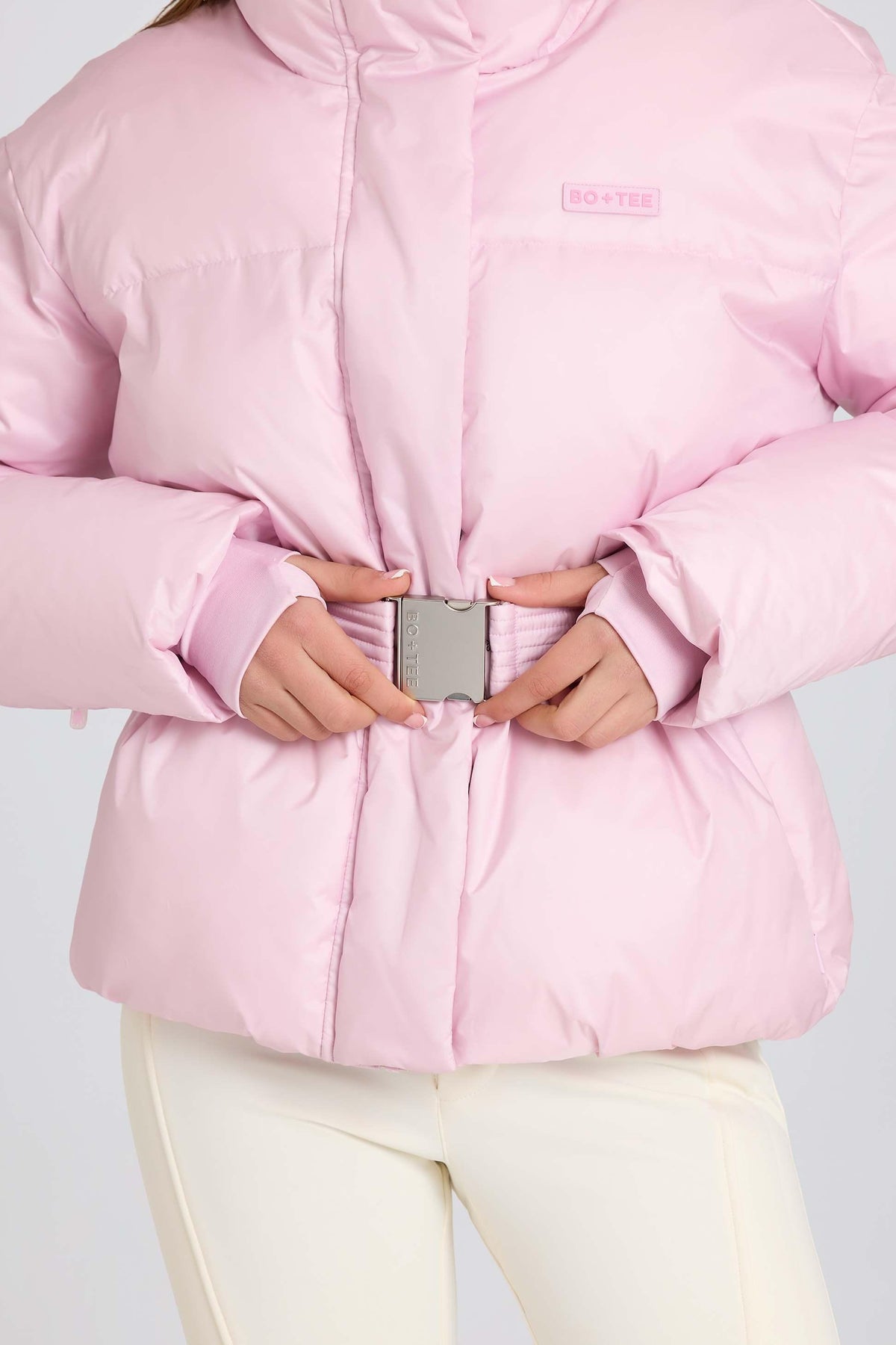 Waterproof Belted Oversized Ski Jacket In Powder Pink