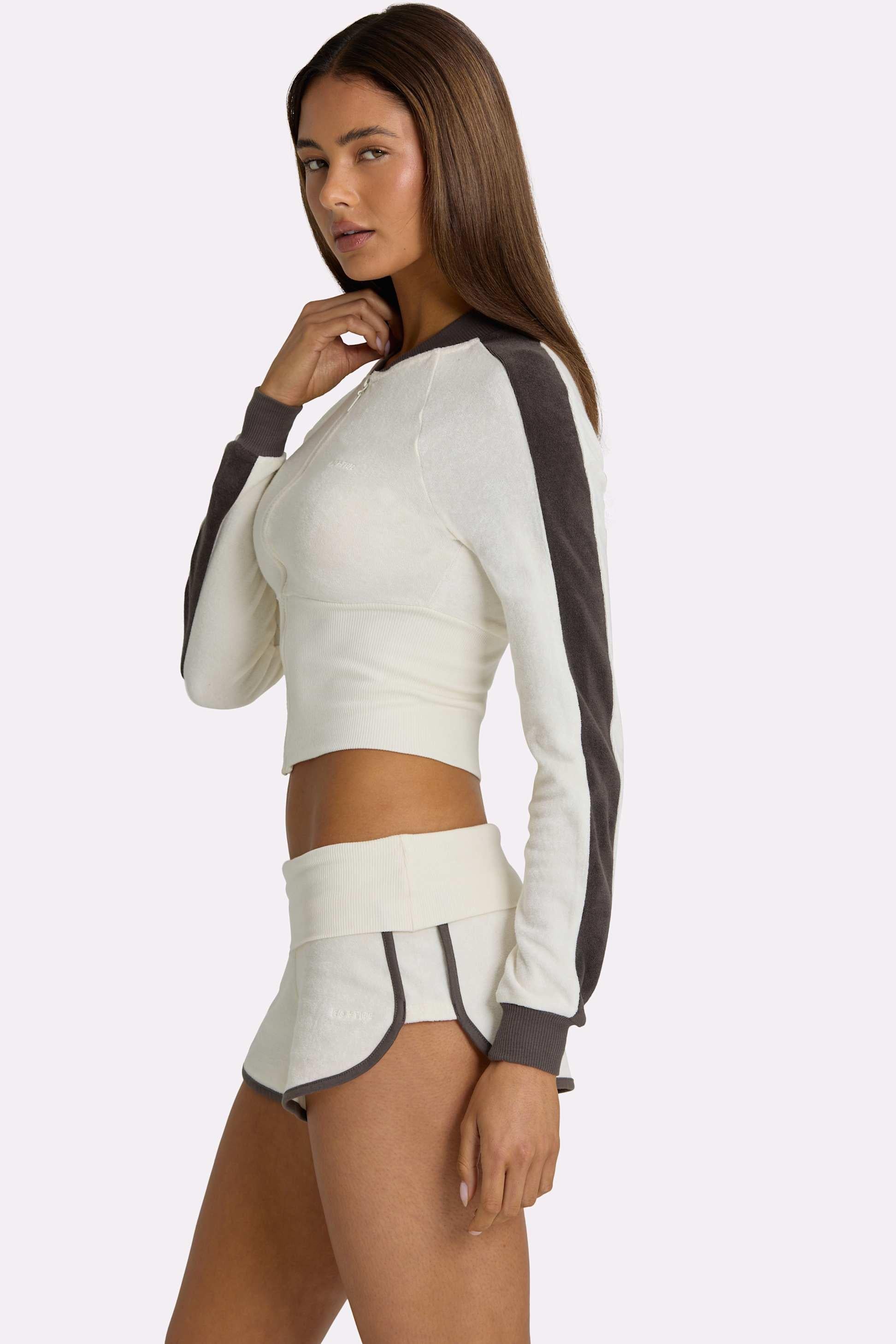 Terry Foldover Waist Shorts In Coconut