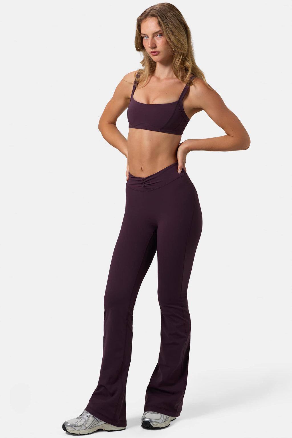 Soft Active Ruched Flared Trousers In Plum