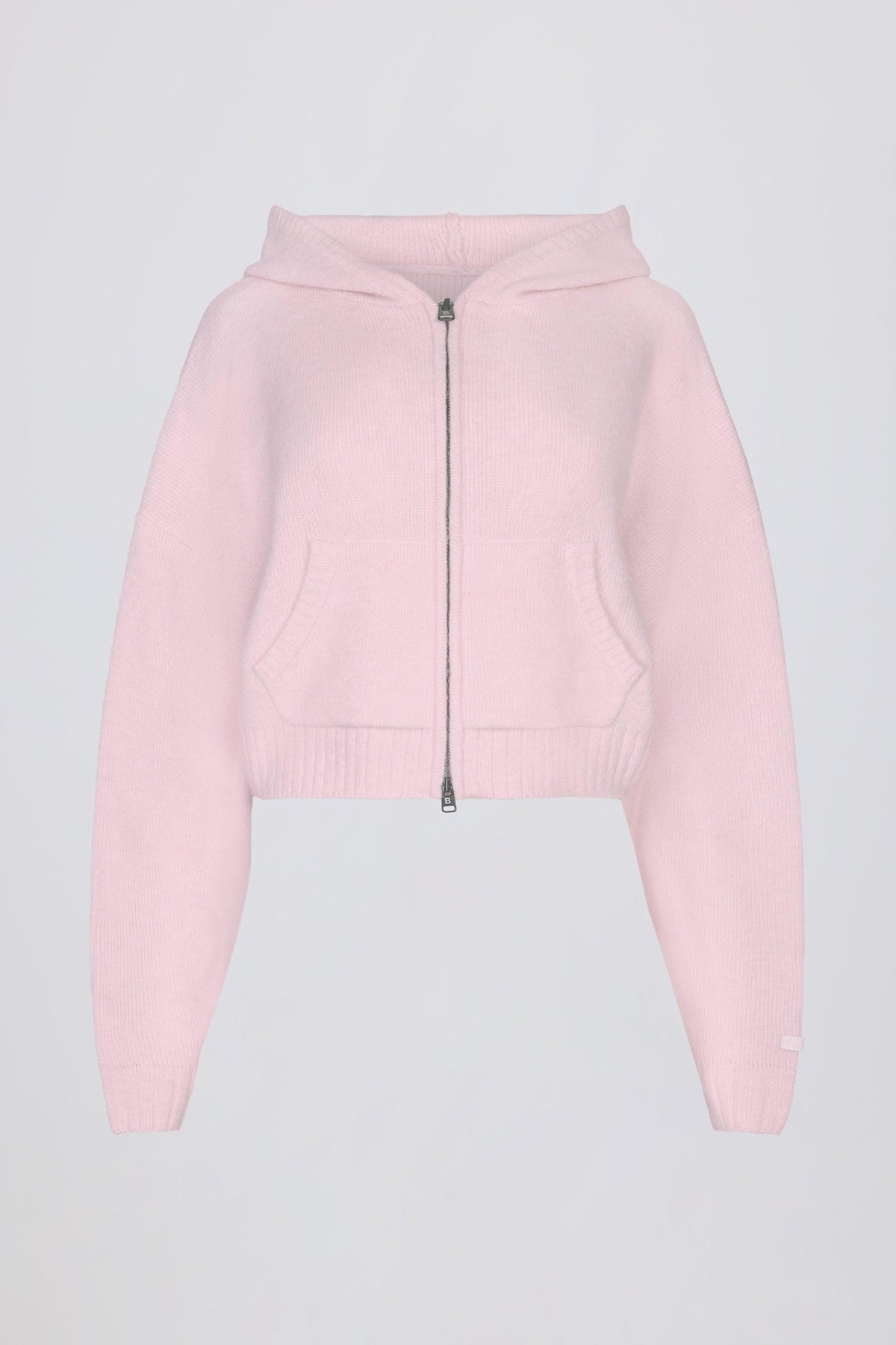 Soft Knit Zip-up Cropped Hoodie In Soft Pink