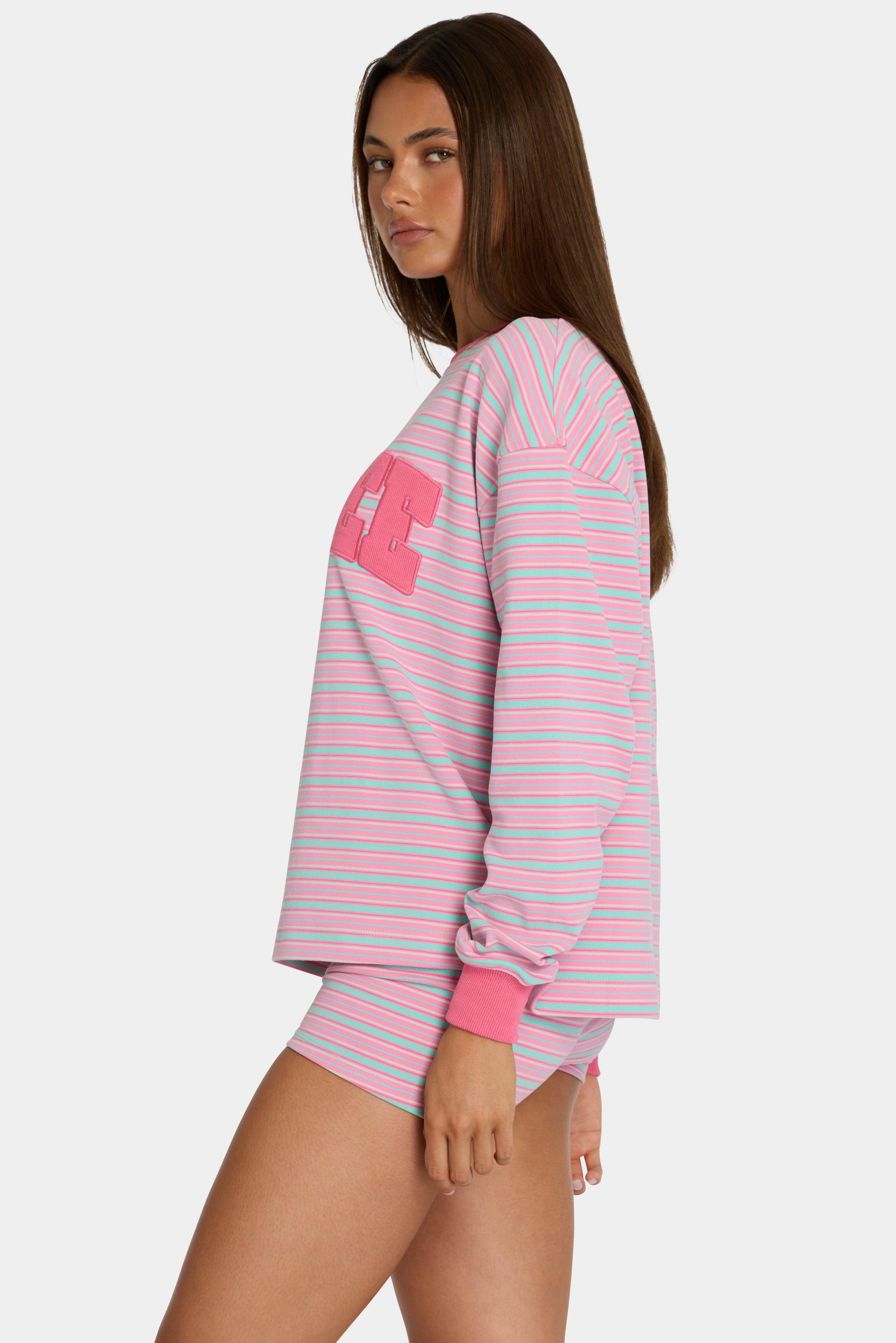 Brushed Jersey Crewneck Sweatshirt In Multi Stripe