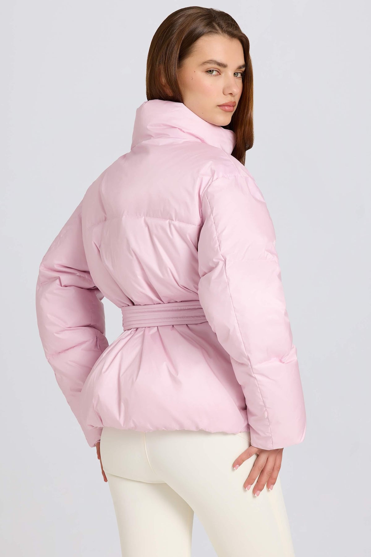 Waterproof Belted Oversized Ski Jacket In Powder Pink