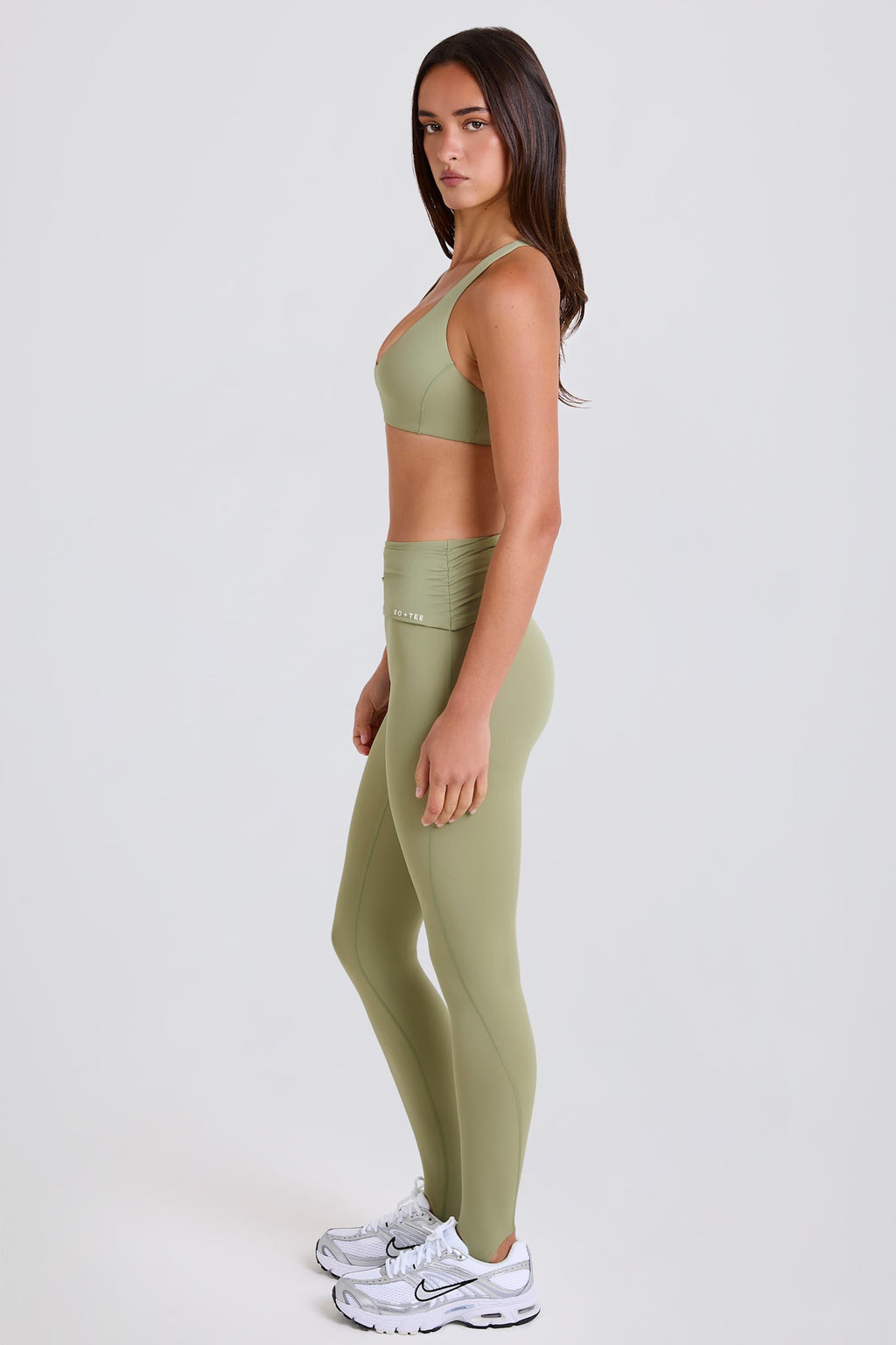Foldover Mid-rise Stirrup Leggings In Matcha