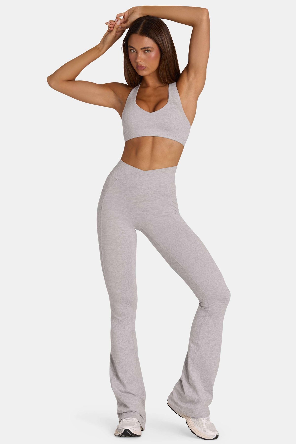 Soft Active V-waist Flared Leggings In Grey Marl