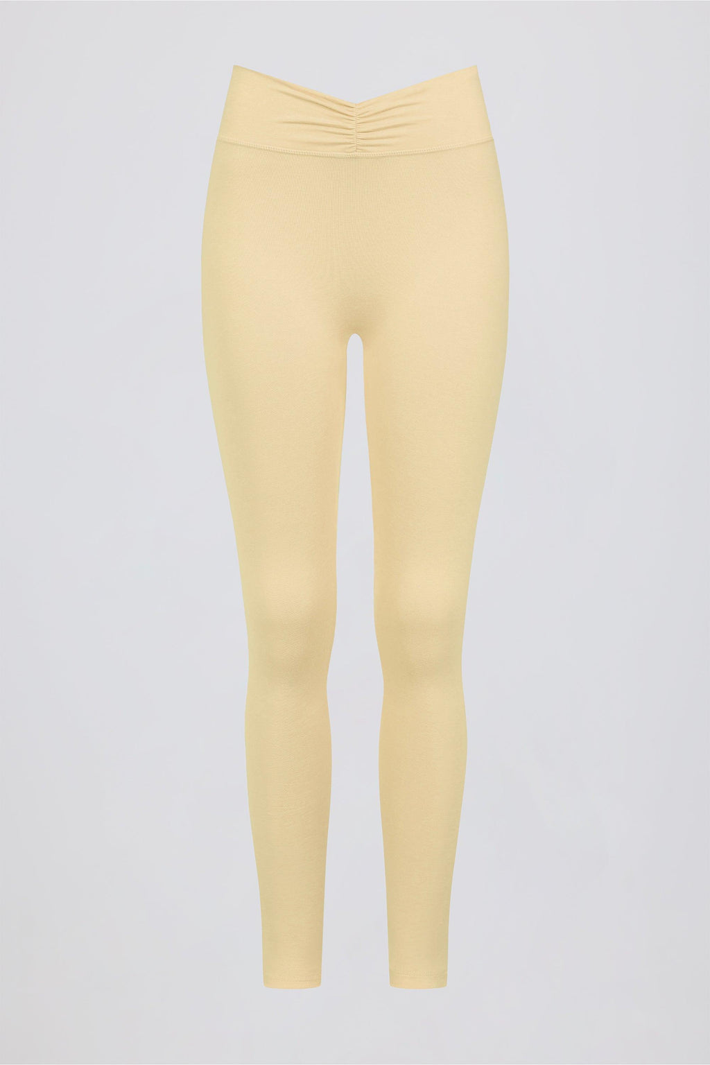 Brushed Jersey Ruched Mid-rise Leggings In Lemon Marl