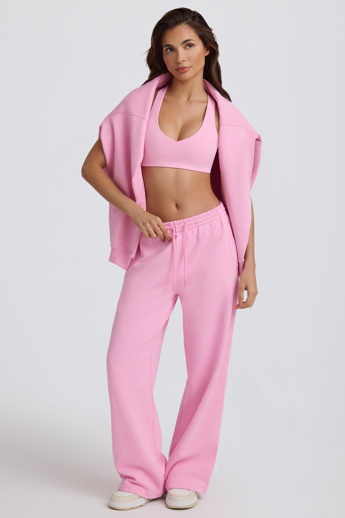 Soft Cotton Jersey Mid-rise Wide-leg Joggers In Baby Pink