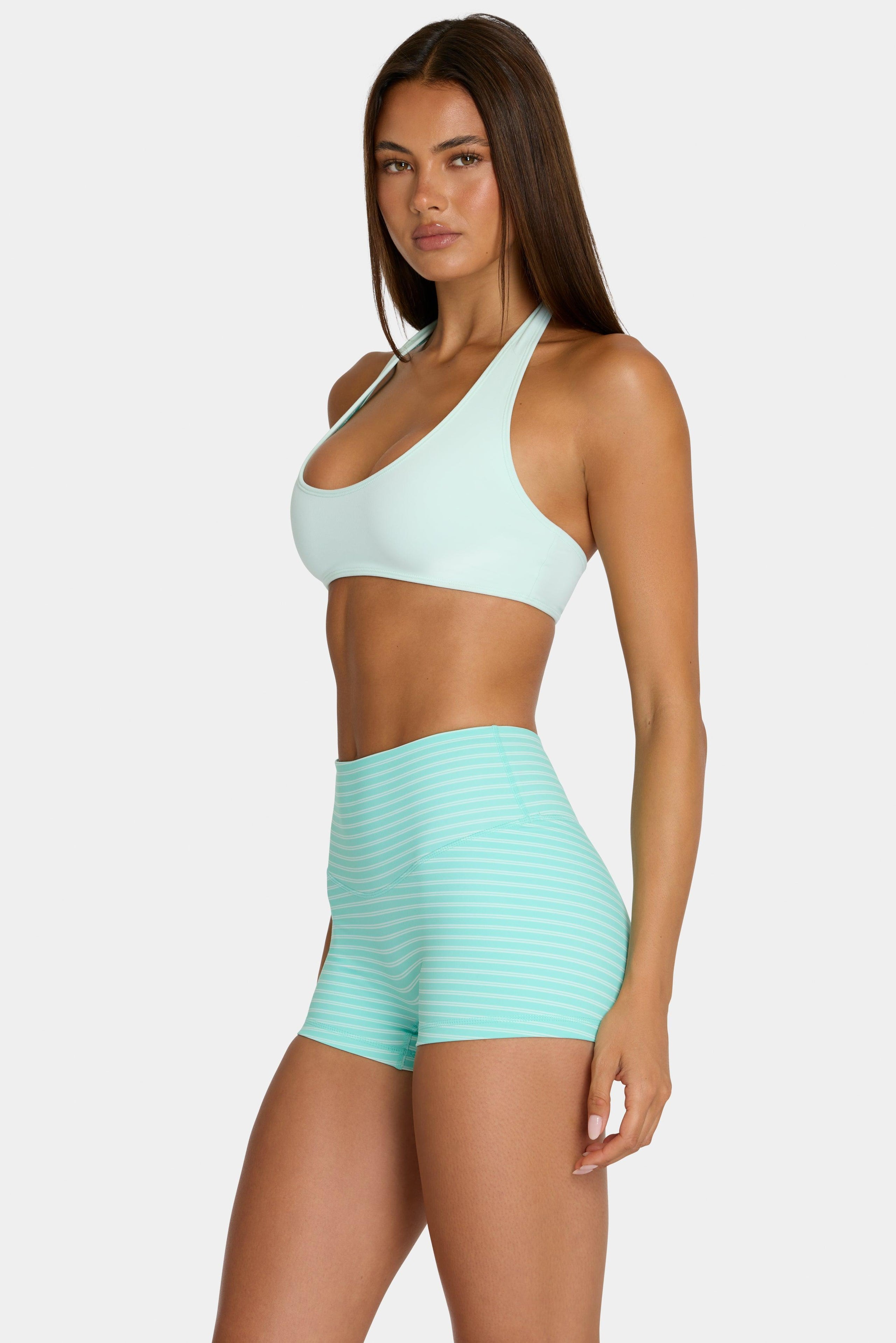 Soft Active Reversible Sports Bra In Aqua Stripe
