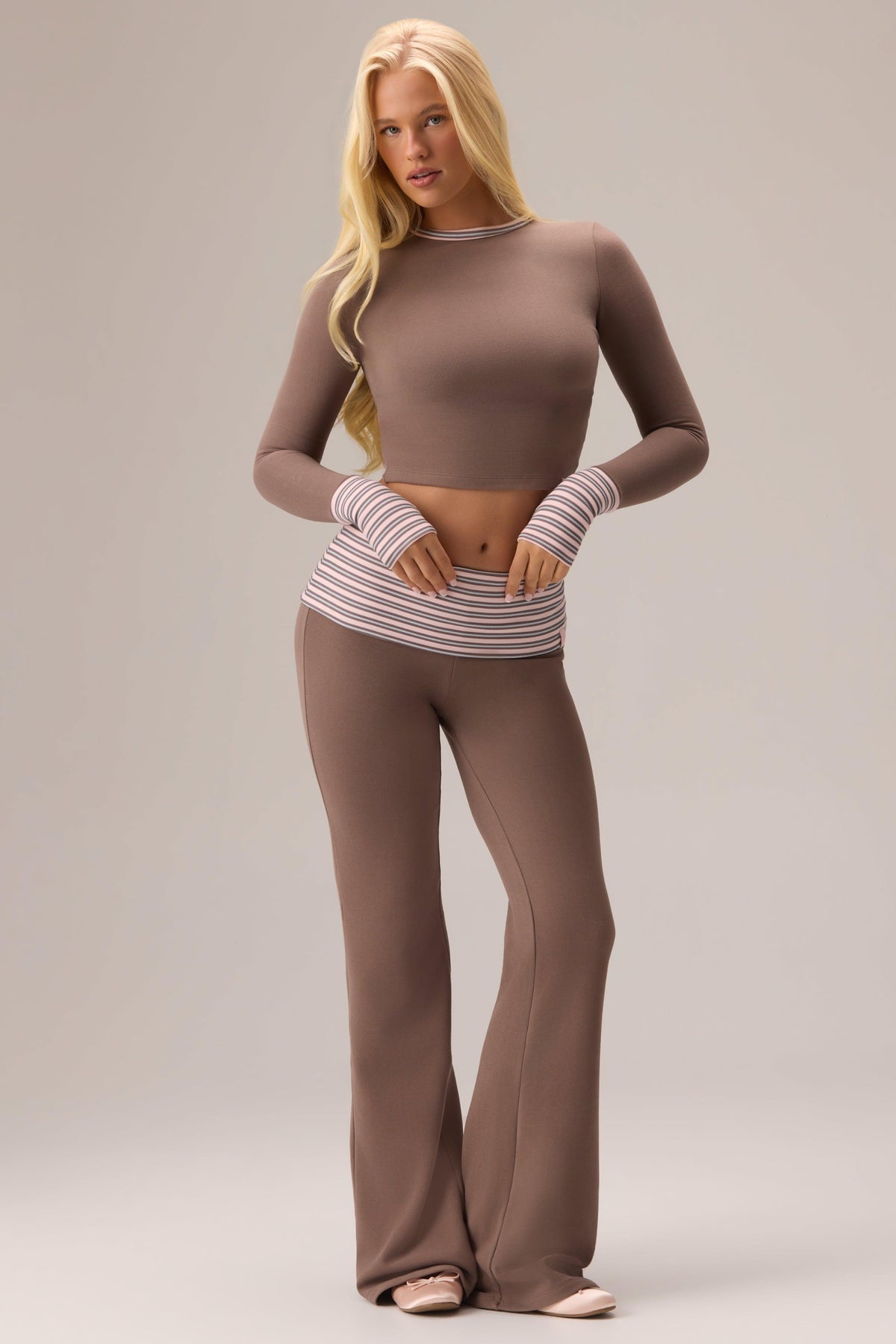 Plush Jersey Long-sleeve Top In Chestnut