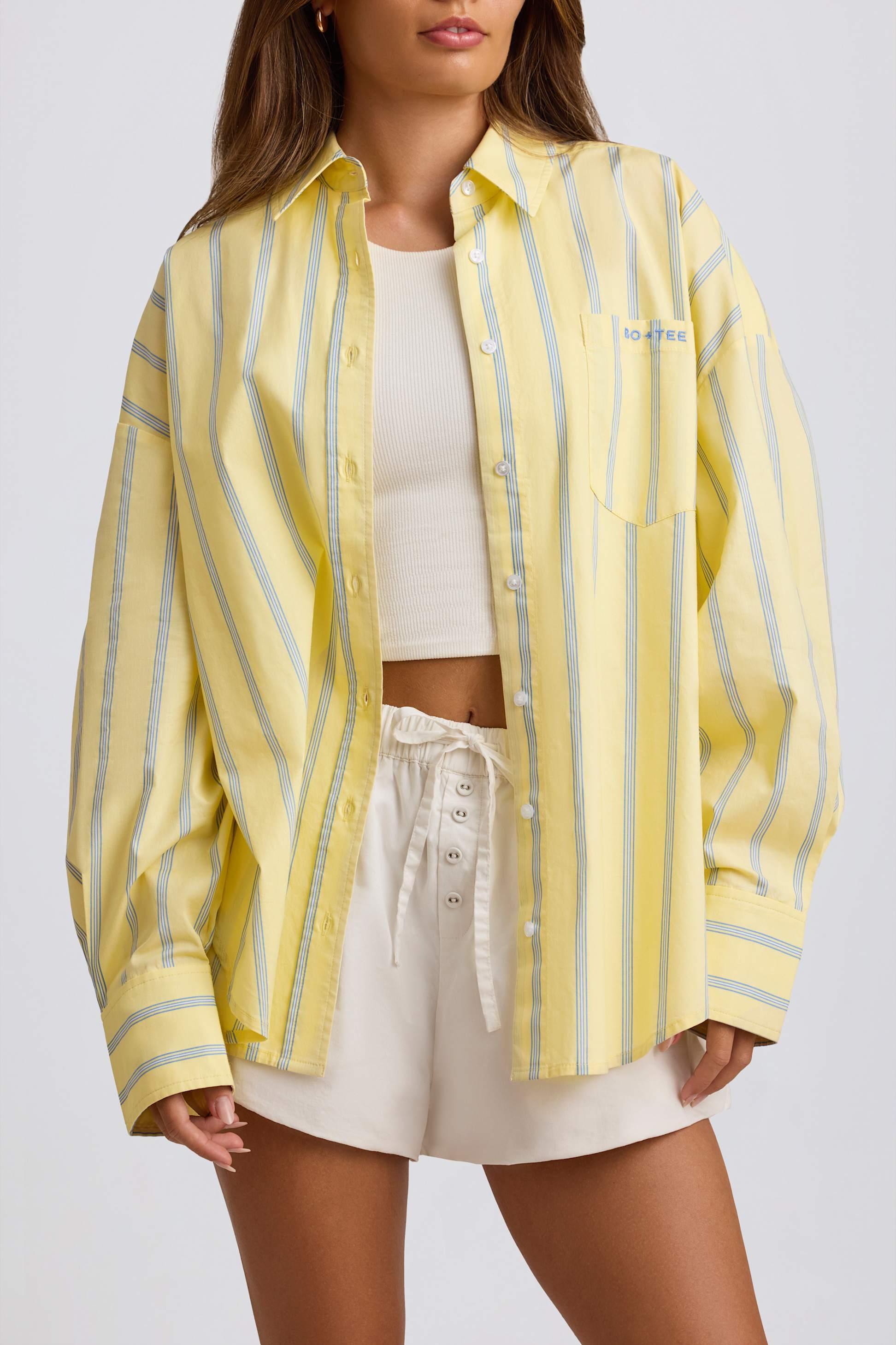 Cotton Poplin Stripe Oversized Shirt In Yellow Stripe
