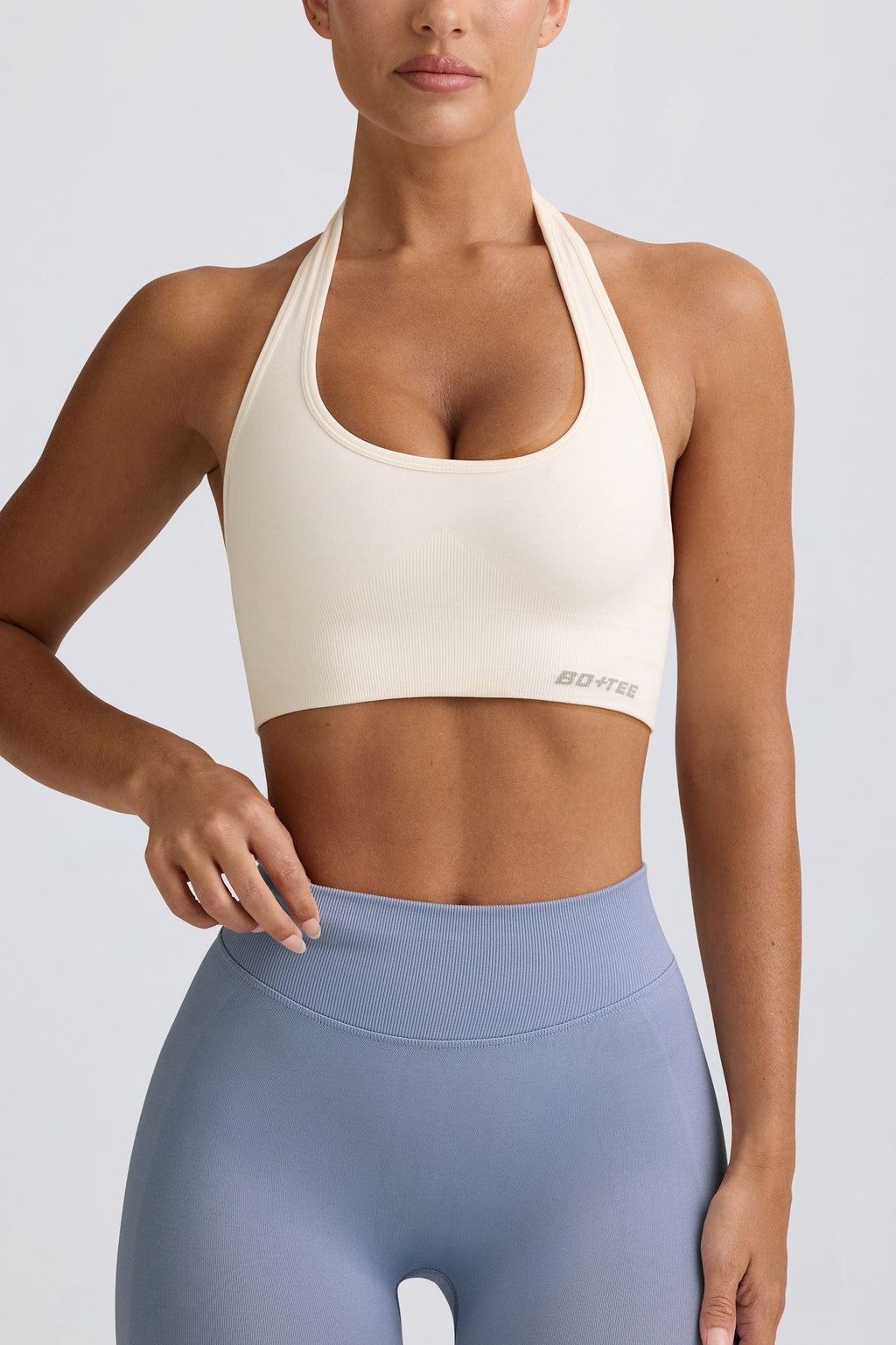 Define Luxe Halterneck Sports Bra In White