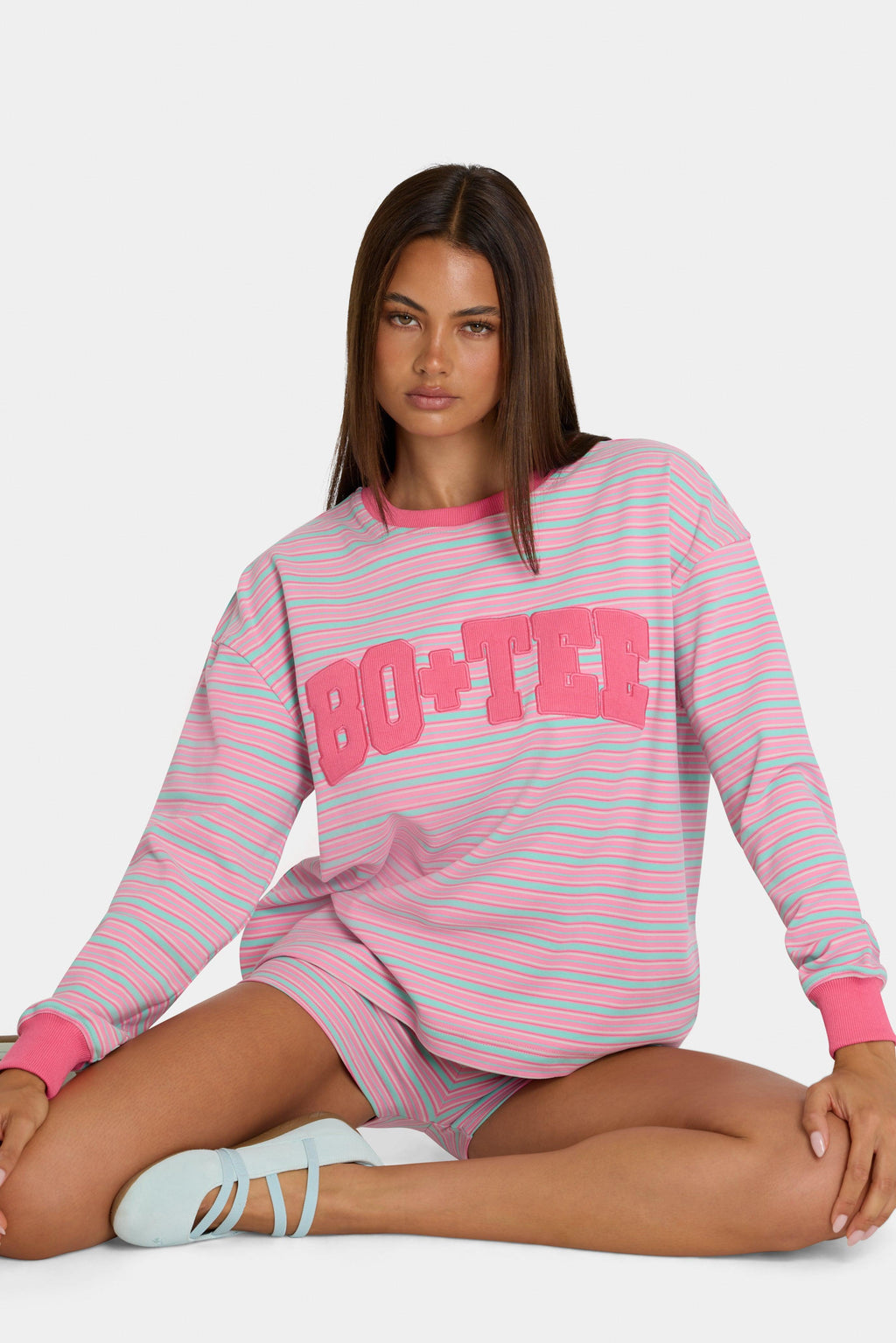 Brushed Jersey Crewneck Sweatshirt In Multi Stripe