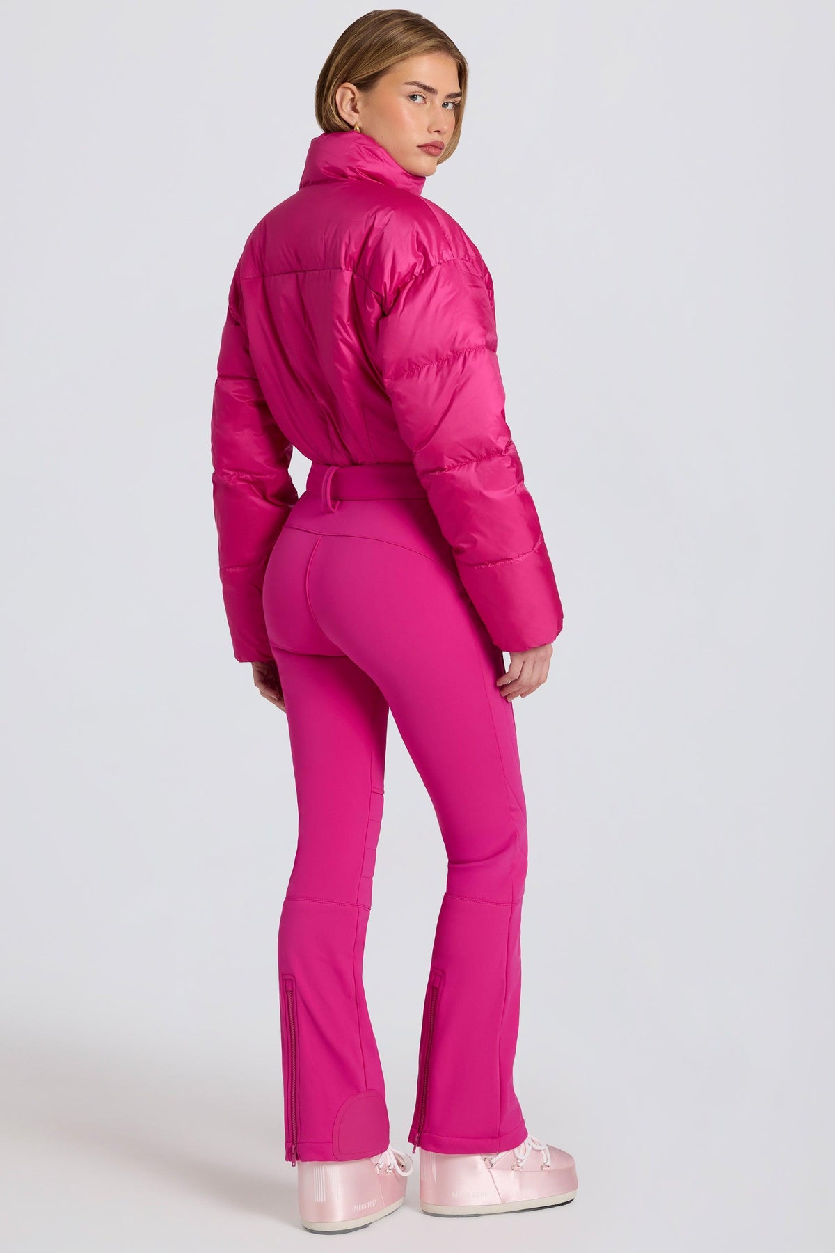 Waterproof Padded Belted Ski Suit In Magenta Pink