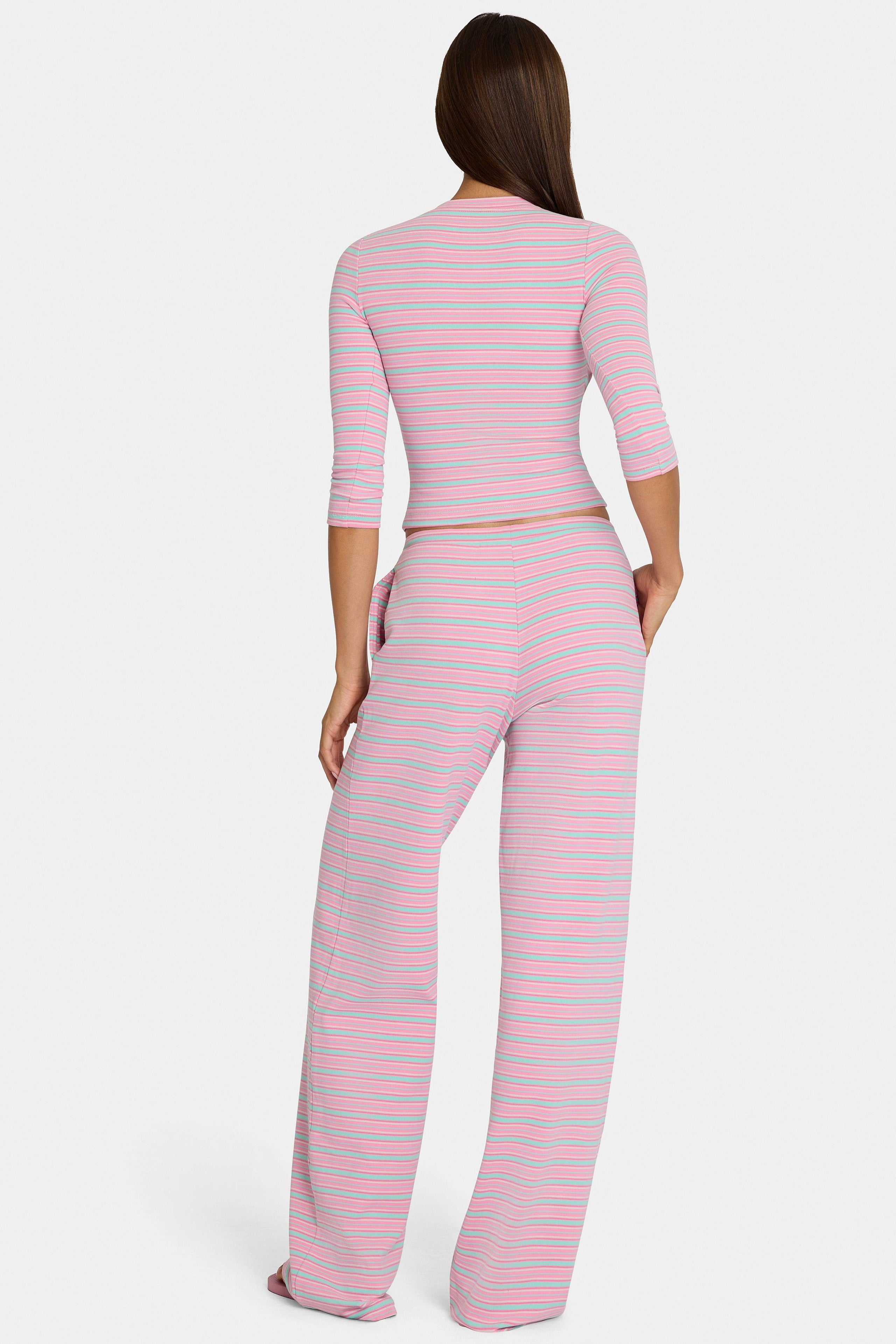 Brushed Jersey Low-rise Trousers In Multi Stripe