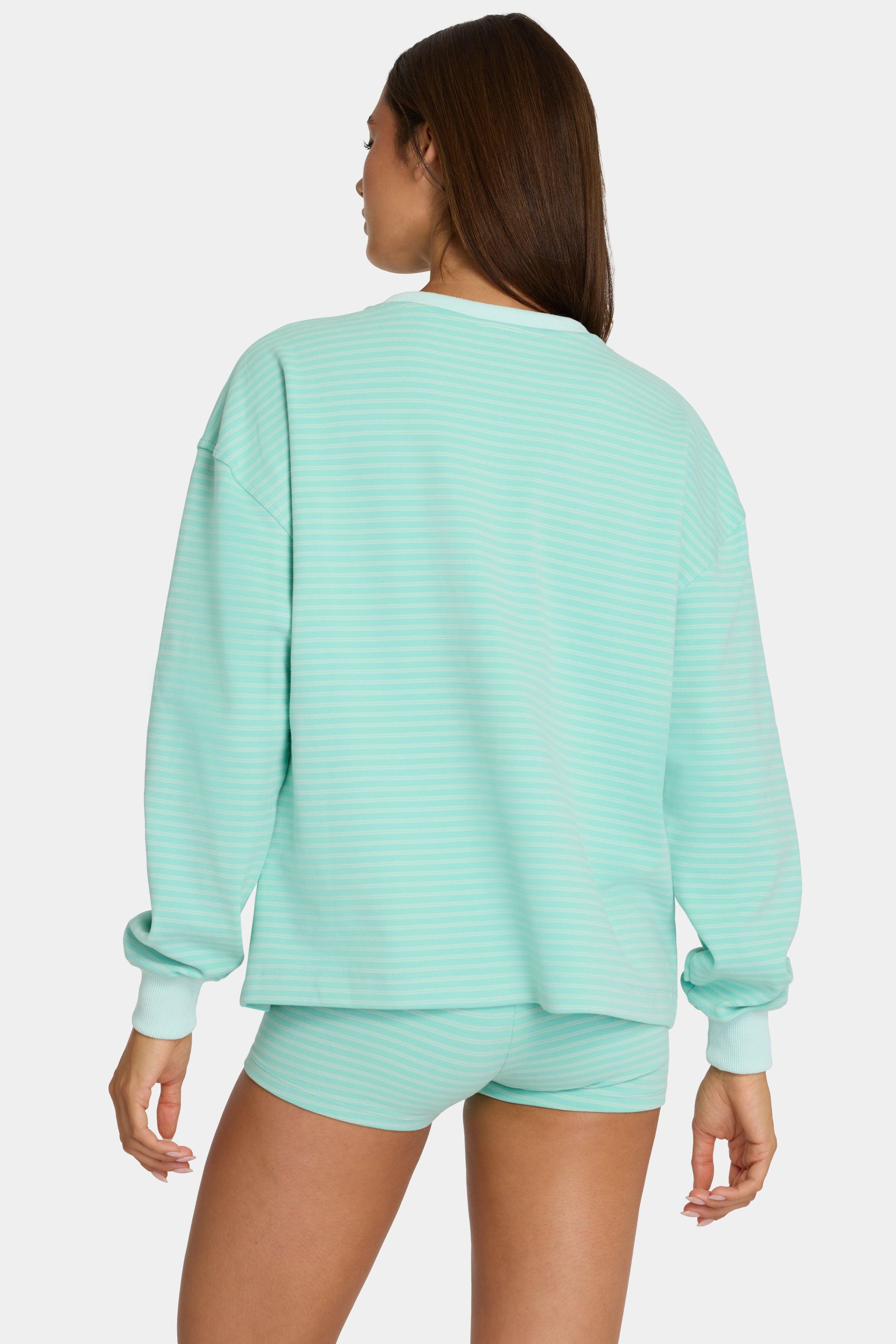 Brushed Jersey Crewneck Sweatshirt In Aqua Stripe