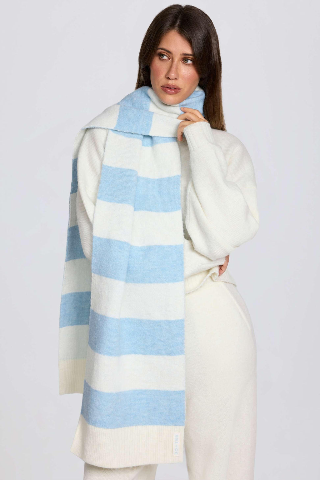 Knit Striped Scarf In Powder Blue