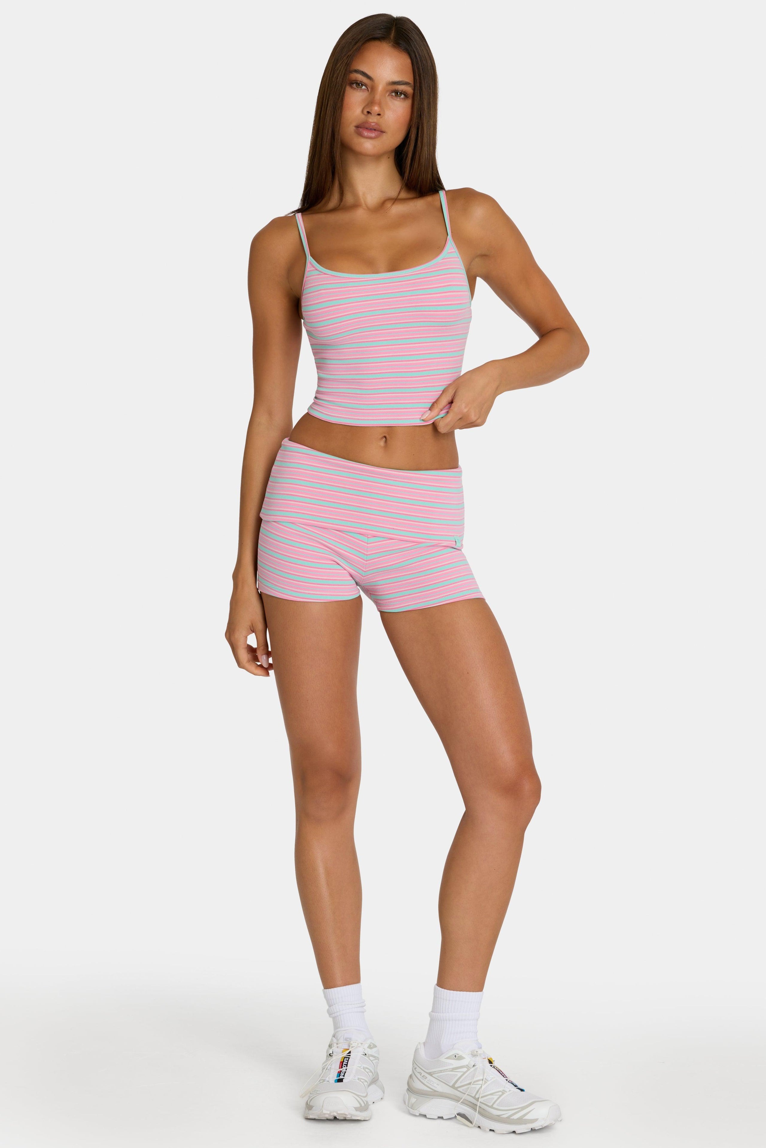 Brushed Jersey Mini Shorts In Multi Stripe