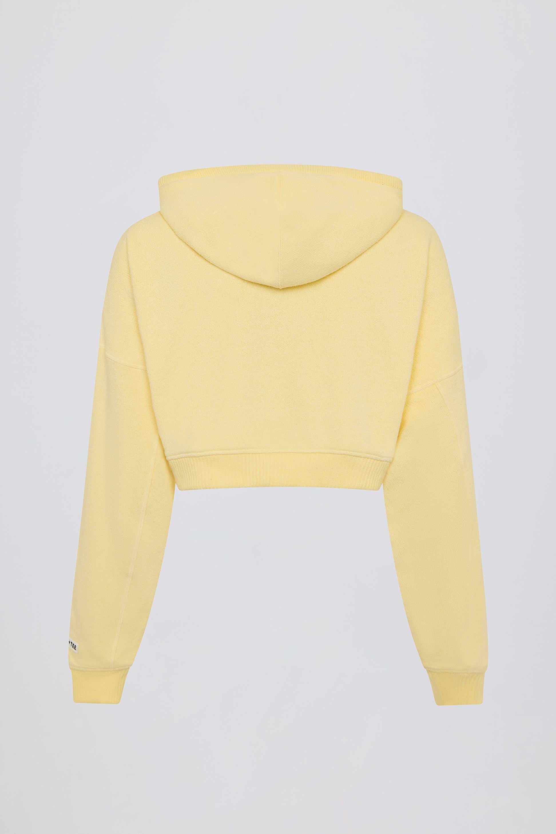 Terry Cotton Zip-up Cropped Hoodie In Lemon