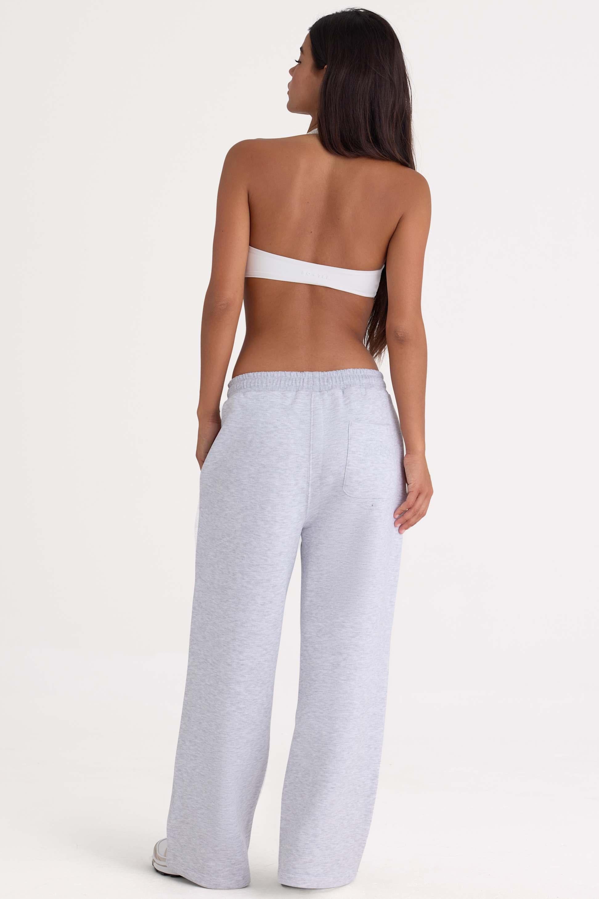 Brushed Jersey Wide-leg Joggers In Grey Marl