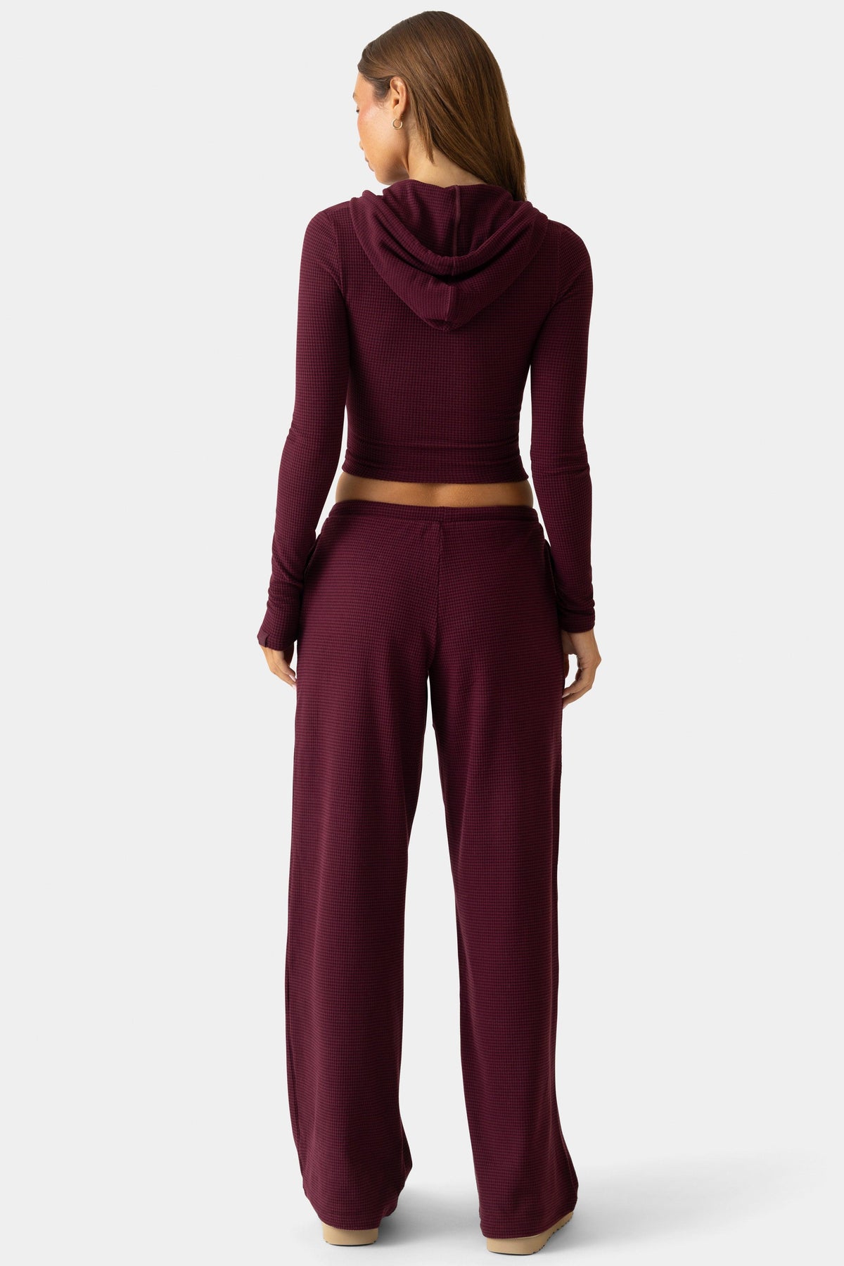 Ribbed Jersey Low-rise Trousers In Plum