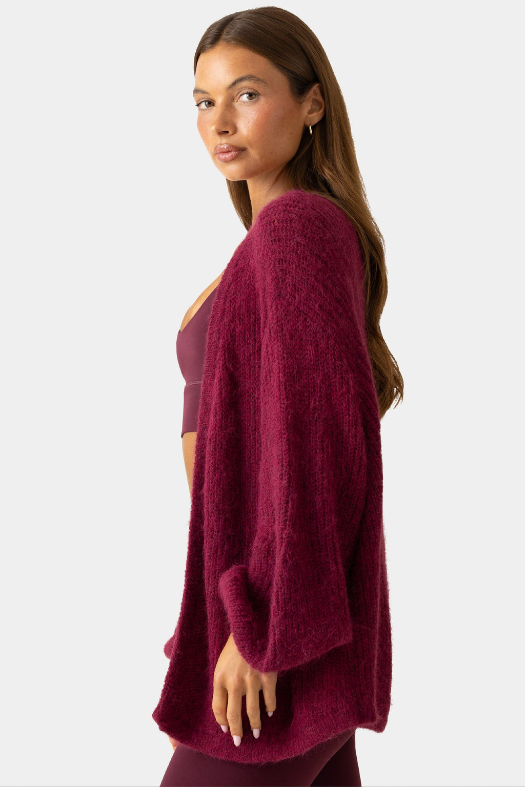 Soft Knit Cardigan In Burgundy