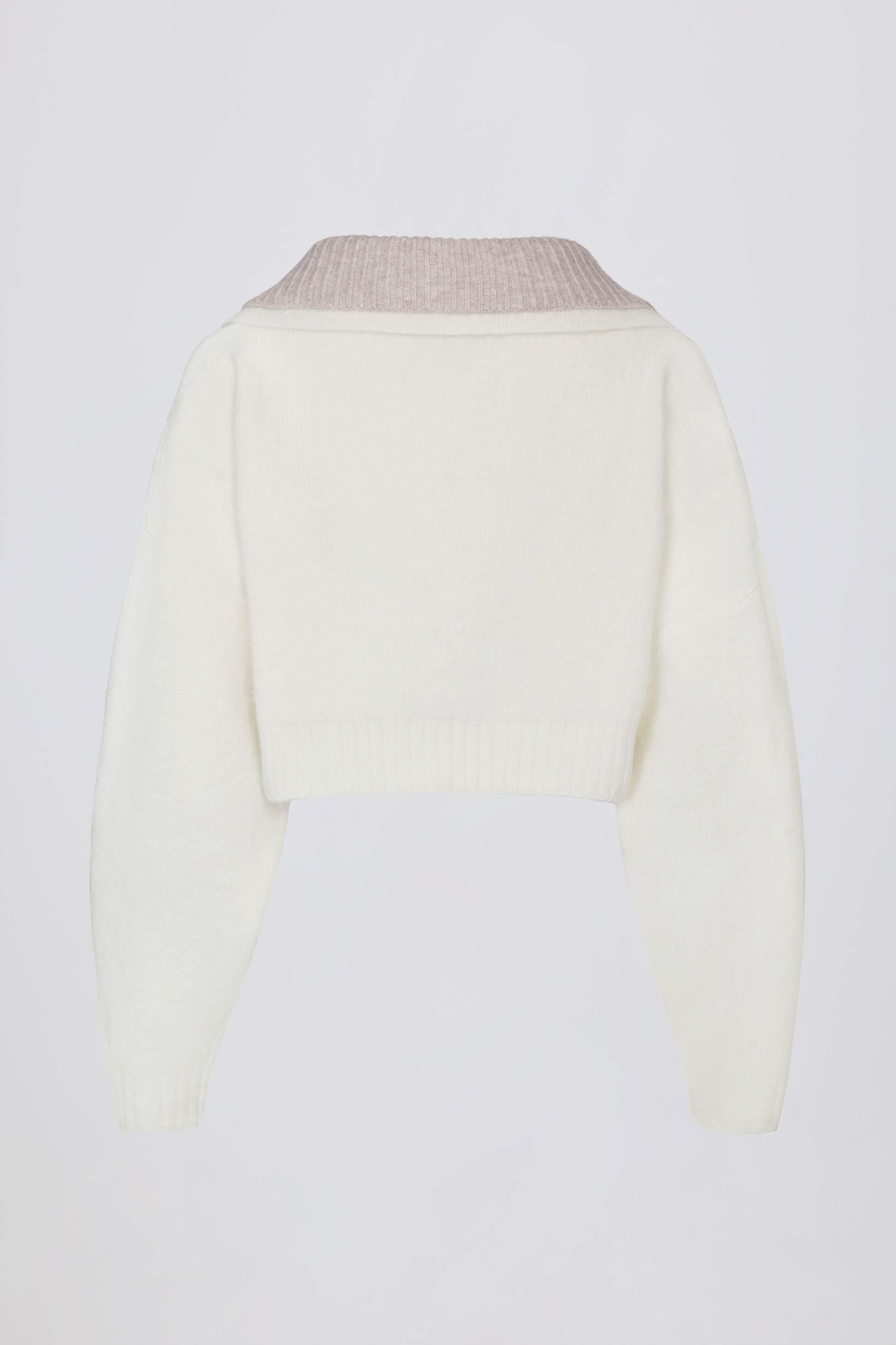 Soft Knit Layered Collar Cropped Jumper In Ivory