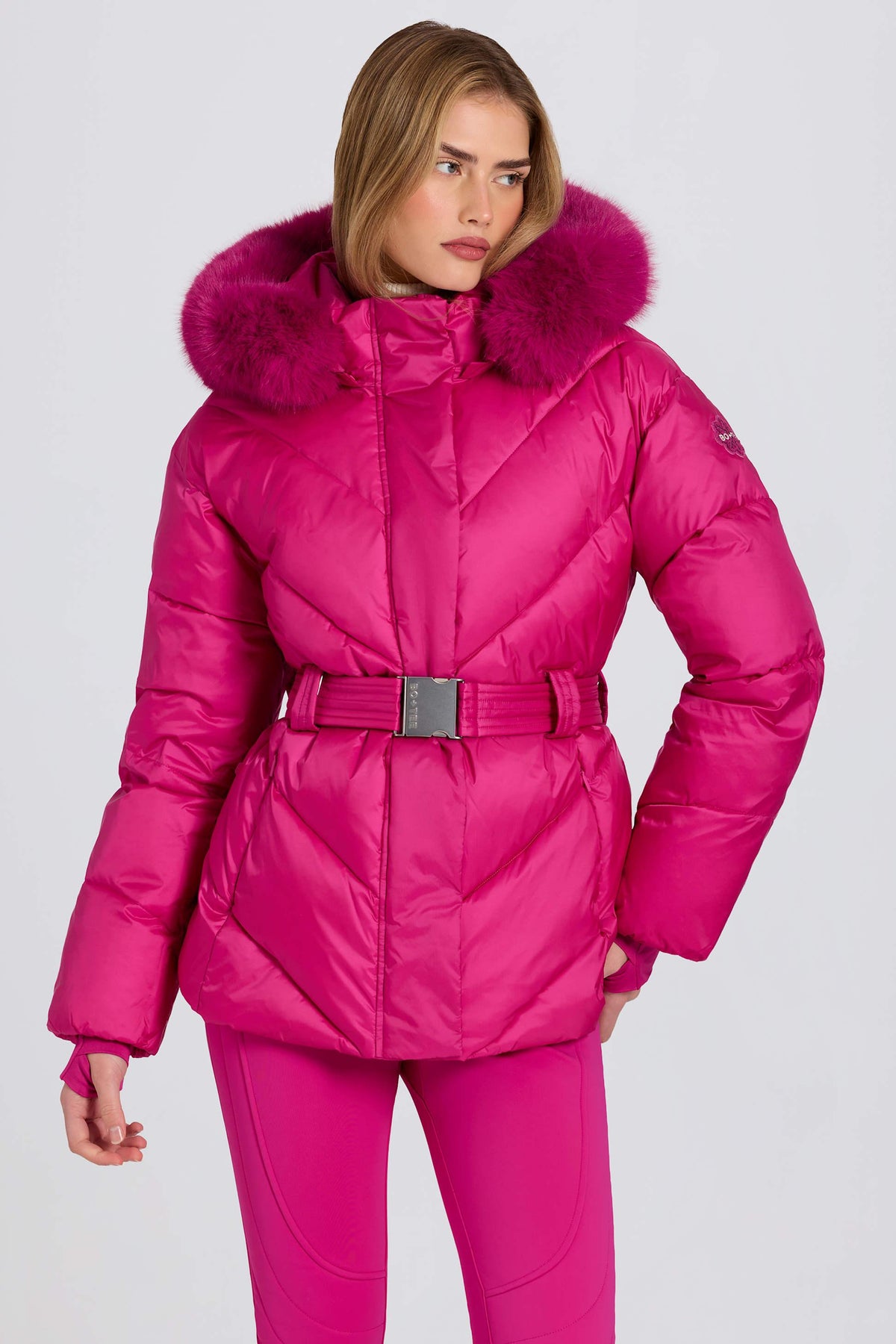 Waterproof Faux-fur Hood Ski Jacket In Magenta Pink